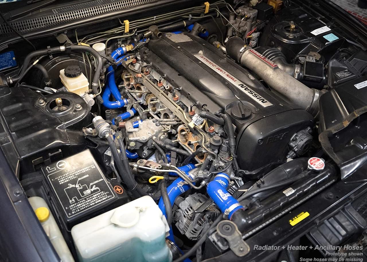 HPS Performance Silicone Radiator + Heater + Ancillary Hose Kit Blue Compatible for 1995-1998 Nissan Skyline GTR R33 RB26DETT Twin Turbo, 57-2135-BLUE