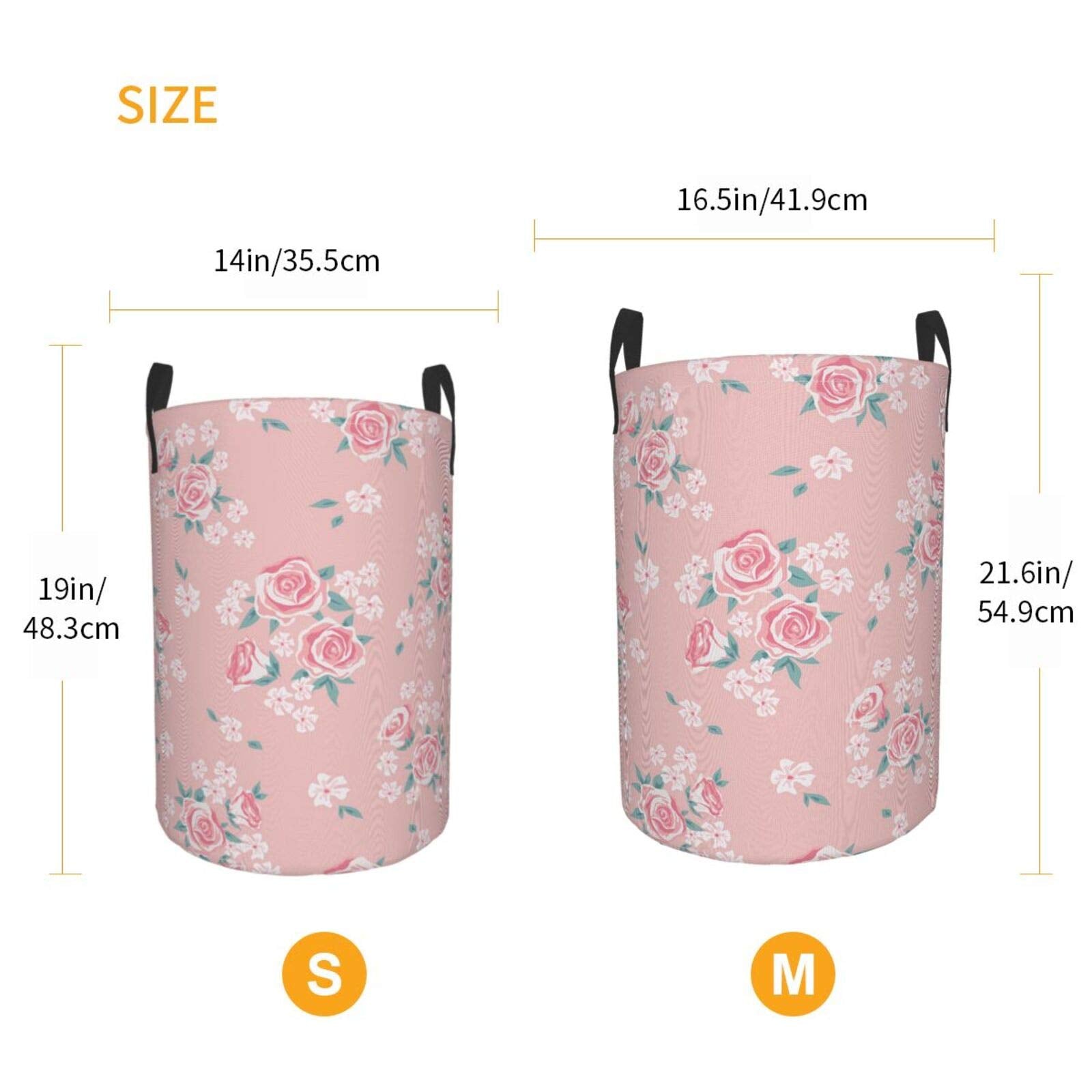 Romantic Shabby Chic Style Large Storage Baskets Inspired Flowers With Little Roses Lilacs Artwork1,Drawstring Waterproof Round Collapsible Laundry Hamper for Dirty Clothes Toy Home Office 19"X14"