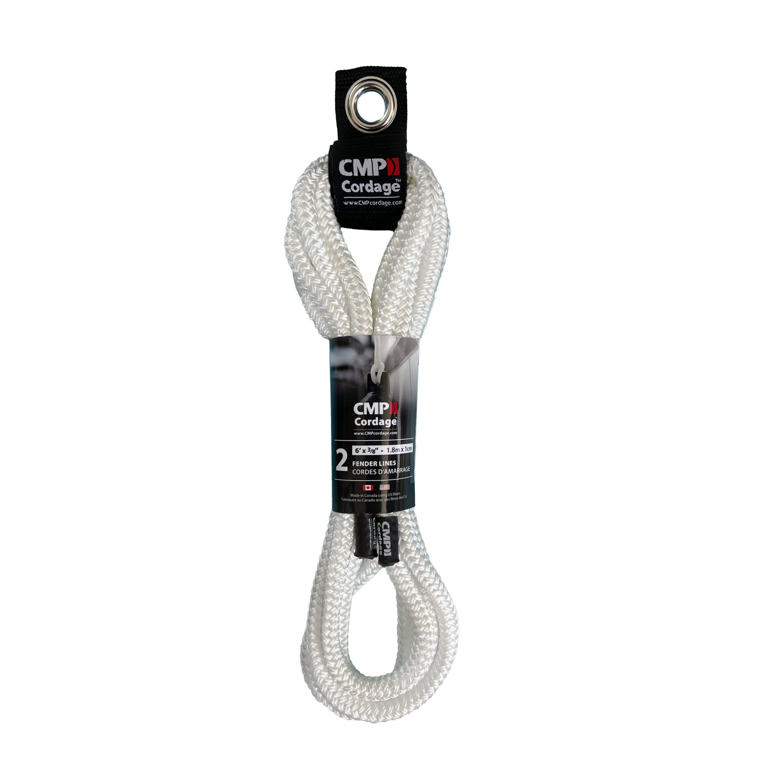 CMP Cordage Fender Line, CFL3806WH, 3/8" Diameter - 6' Length, Double Braid, White, 2 Per Pack