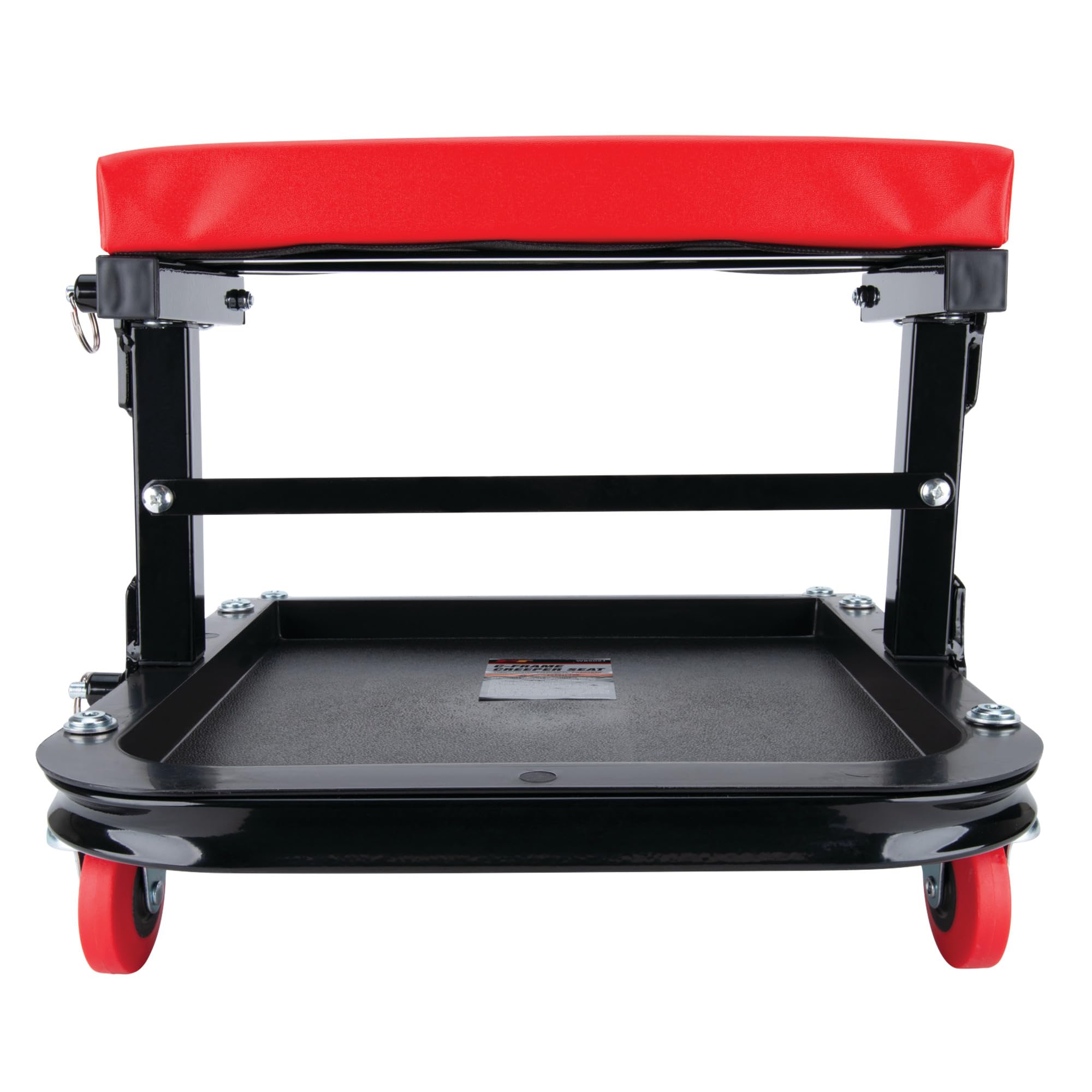 Folding C-Frame Creeper Performance Tool W85021 Rolling Work Seat with Tool Tray for Mechanic Garages and Workshops, Black/Red, 12.5-inch Height