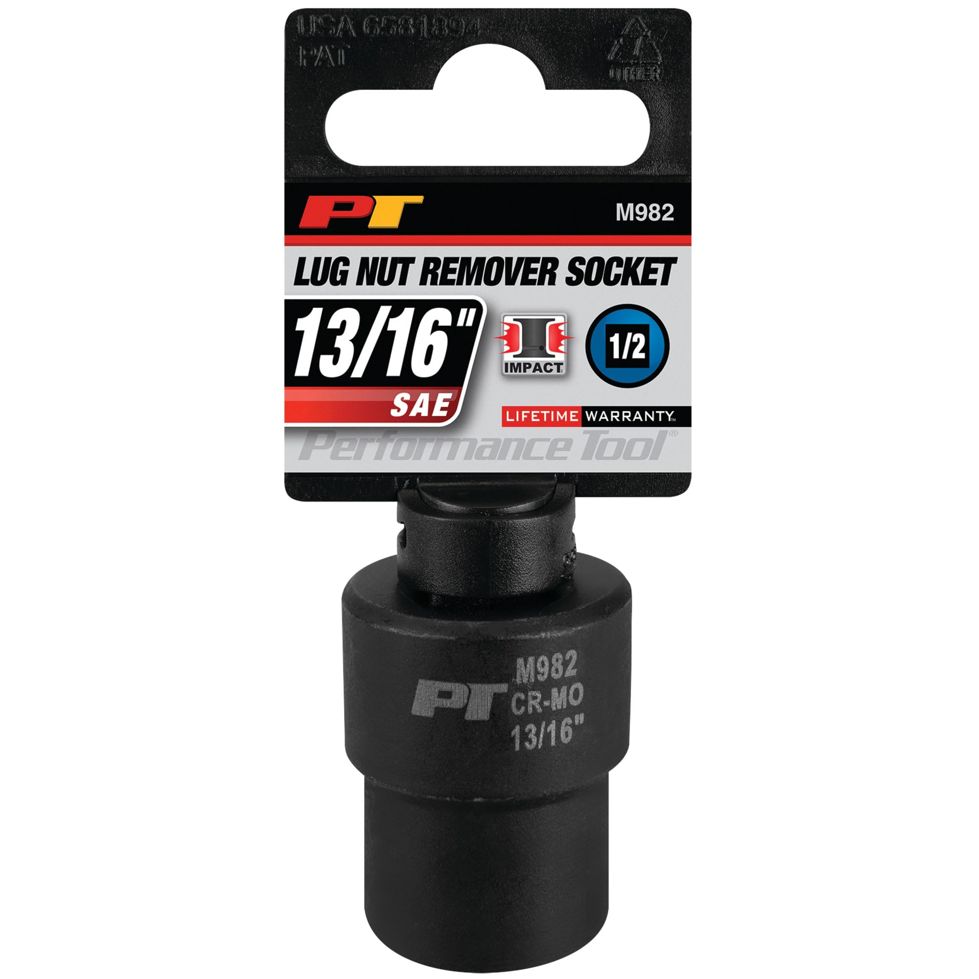 Heavy Duty Performance Tool M982 CrMo Steel Impact-Grade Lug Nut Remover with Oil Resistant Finish - Fits 13/16 & Rounded 21mm Bolts