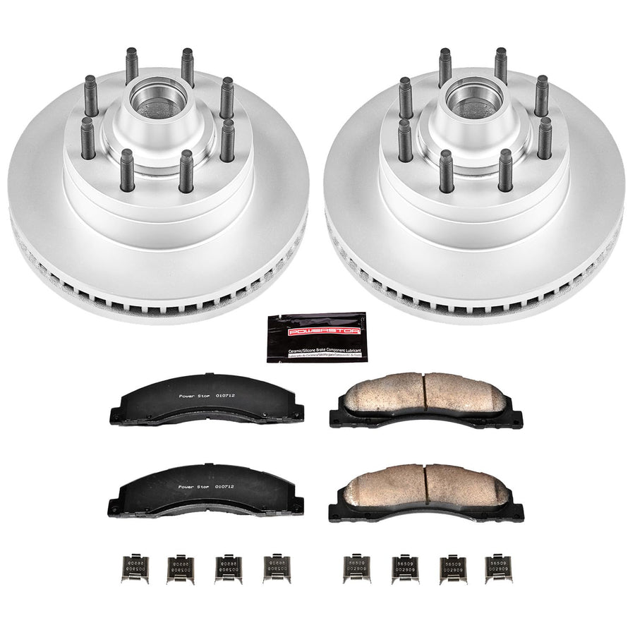 Power Stop CRK4716 Brake Rotor Coated & Ceramic Brake Pads- front For Ford E-150, Ford E-250, Ford E-350 Super Duty, Ford E-350 Super Duty, Ford E-450 Super Duty [Model Specific]