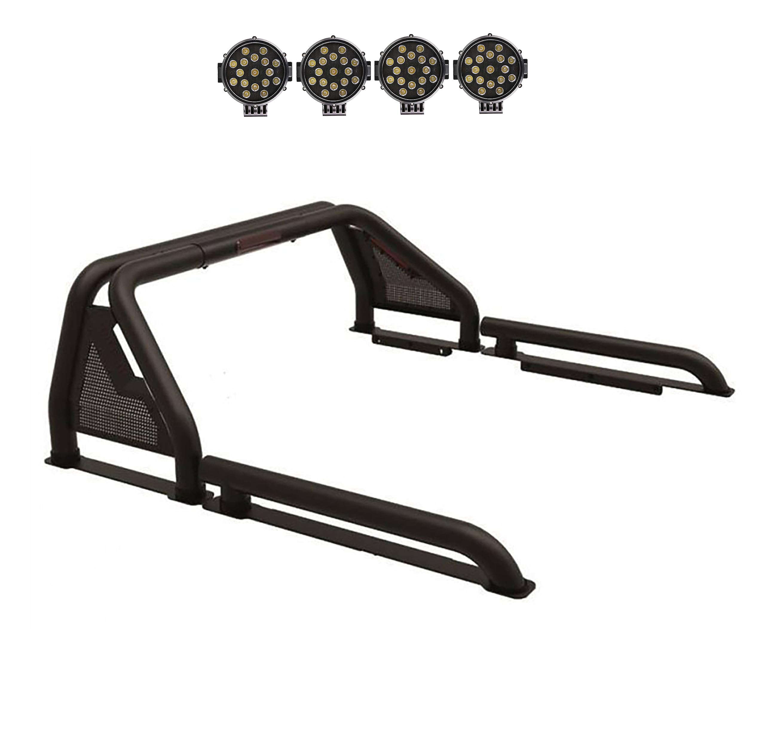 Gladiator Roll Bar Black Horse incl. Pair of 7.0" Dia. Led Lights w/Black Trim Rings Modular Black Compatible with Universal Roll Bar for 1/2 Ton Trucks (GM-Ford-Dodge- Tundra) -GLRB-01B-PLB
