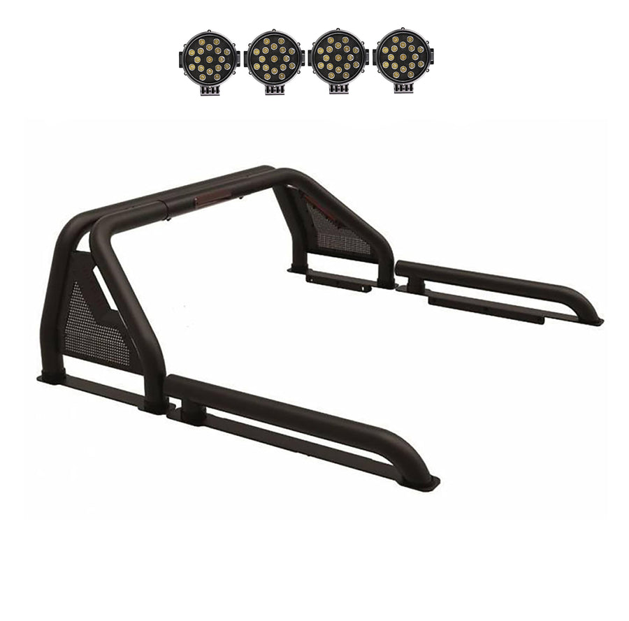 Gladiator Roll Bar Black Horse incl. Pair of 7.0" Dia. Led Lights w/Black Trim Rings Modular Black Compatible with 2005-2021 Nissan Frontier-GLRB-05B-PLB