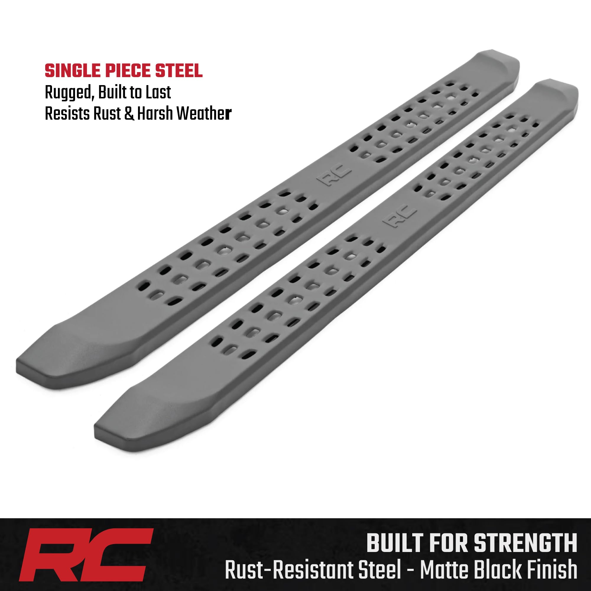 Rough Country Running Boards RPT2 for Toyota Tundra (2022–2026) – Fits Crew Cab 2WD/4WD, 6.75" Steel Side Steps, No-Drill Install, Matte Black Raptor-Style Rails