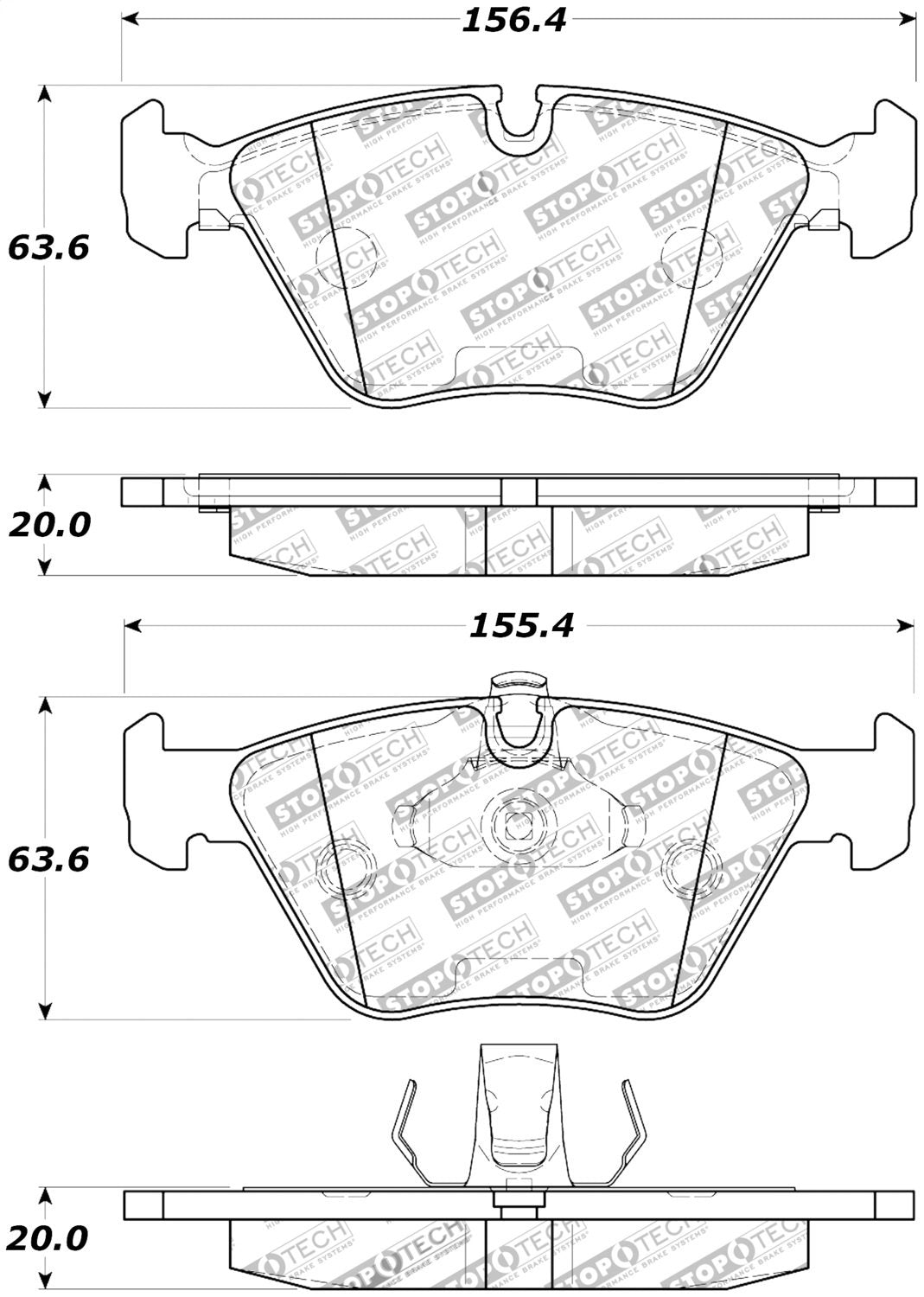 Front StopTech 308.07250 Brake Pads with Shims and Hardware Street