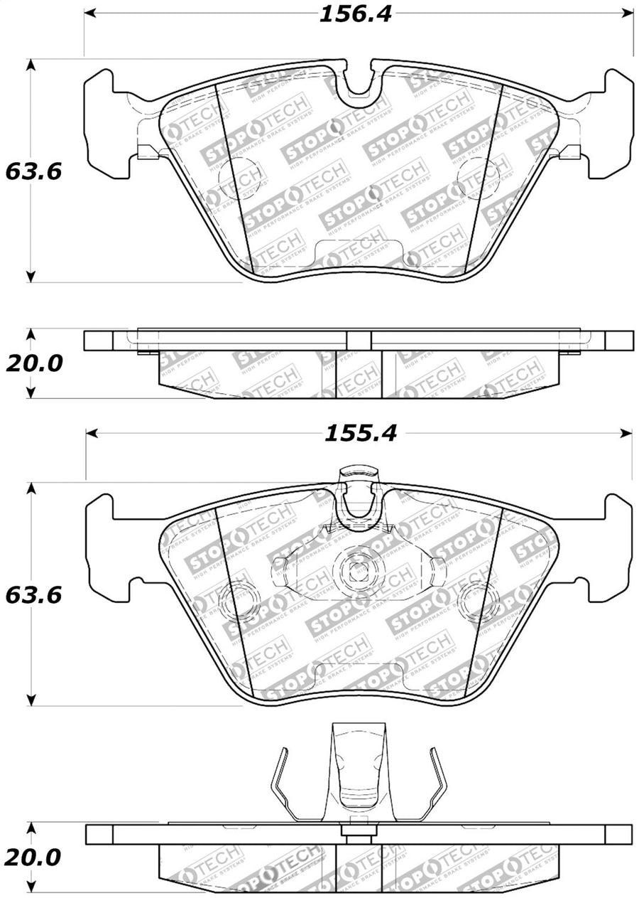 Front StopTech 308.07250 Brake Pads with Shims and Hardware Street