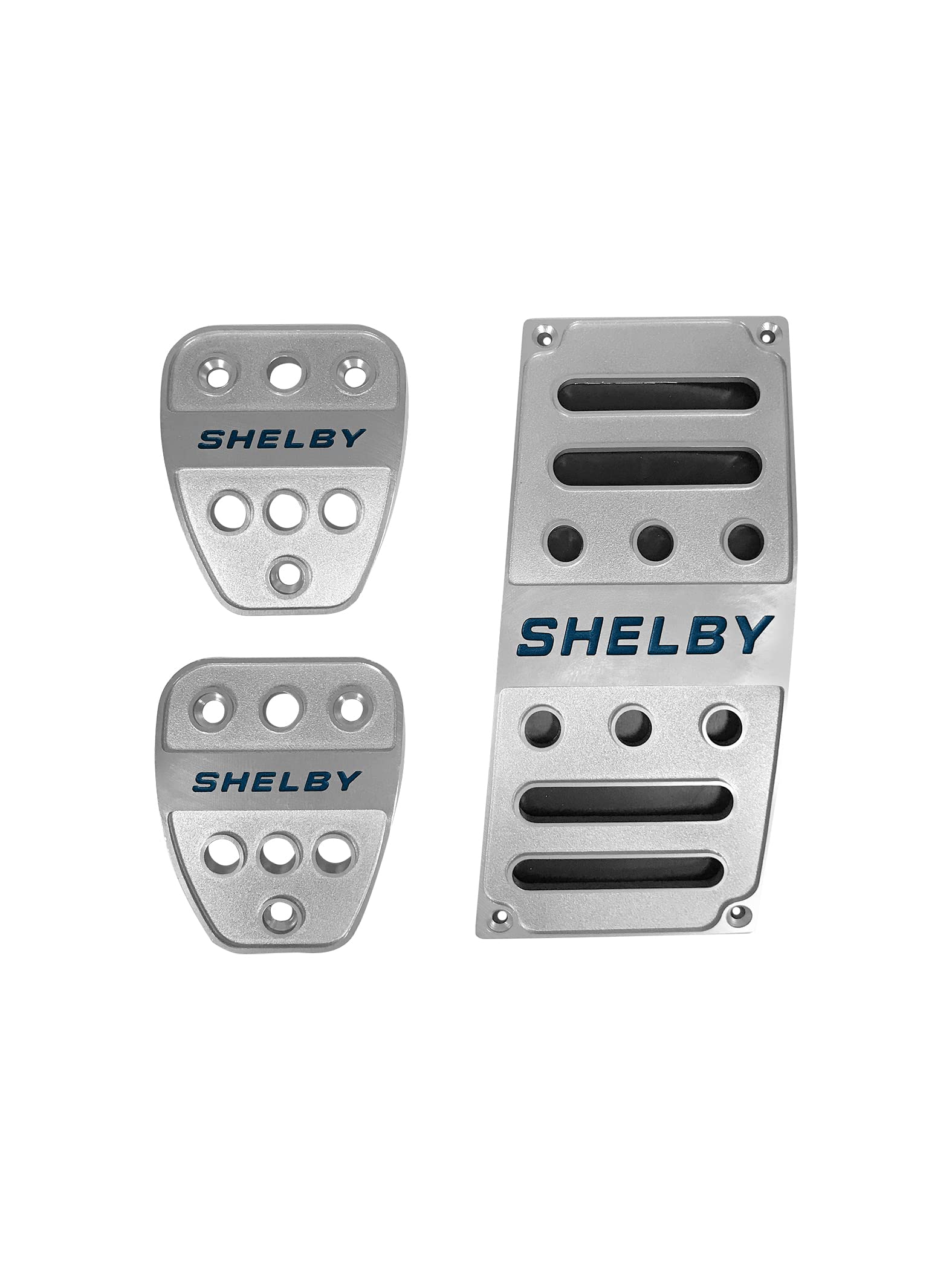 Billet Aluminum Drake Muscle Cars Shelby Manual Pedal Covers in Satin Silver Finish Compatible with 2005-2021 Ford Mustangs, Model 5S3Z-2457/9735M