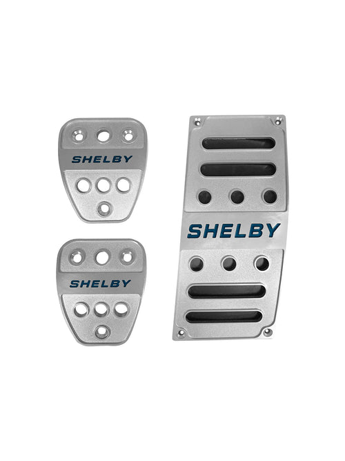 Billet Aluminum Drake Muscle Cars Shelby Manual Pedal Covers in Satin Silver Finish Compatible with 2005-2021 Ford Mustangs, Model 5S3Z-2457/9735M