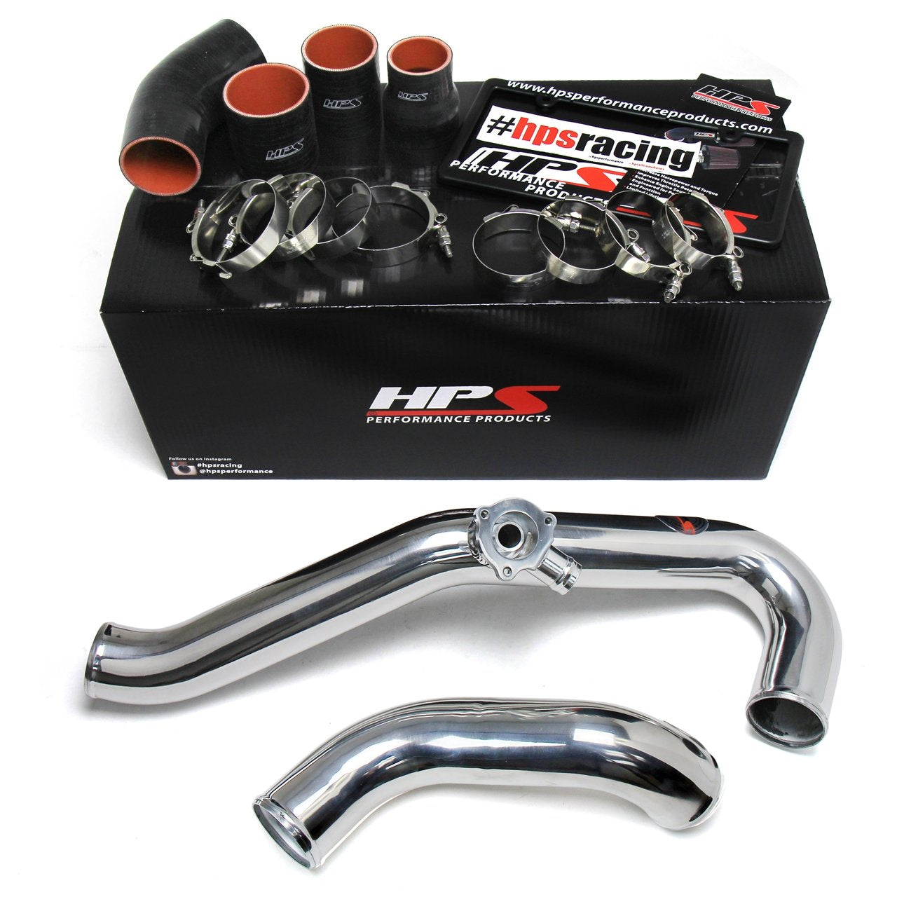 HPS Performance Intercooler Polish (Charge Hot and Cold Side with Black Hoses) Compatible for 2015-2017 Ford Mustang Ecoboost 2.3L Turbo, 17-101P