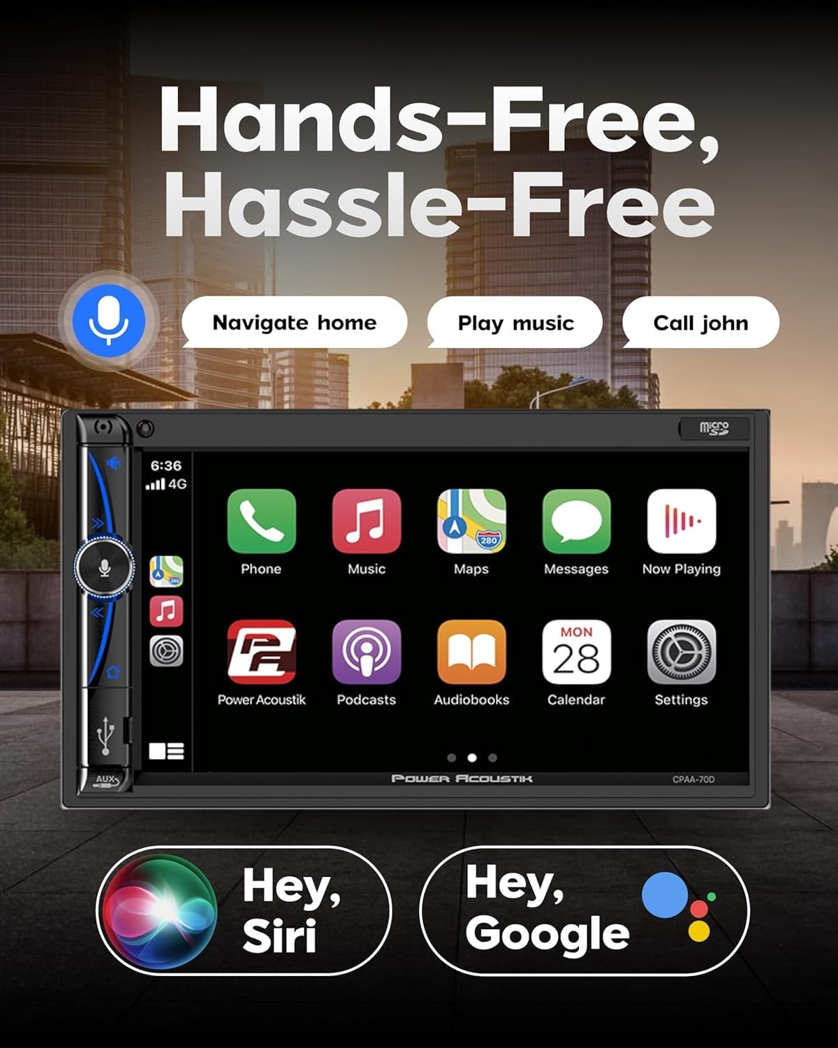 Wireless Apple CarPlay & Android Auto CPAA-70D 7" Double Din Car Stereo – Touchscreen Bluetooth 5.0 Head Unit with Backup Camera Input, Mirror Link, Voice Control, USB/SD, FM Radio – Universal Fit