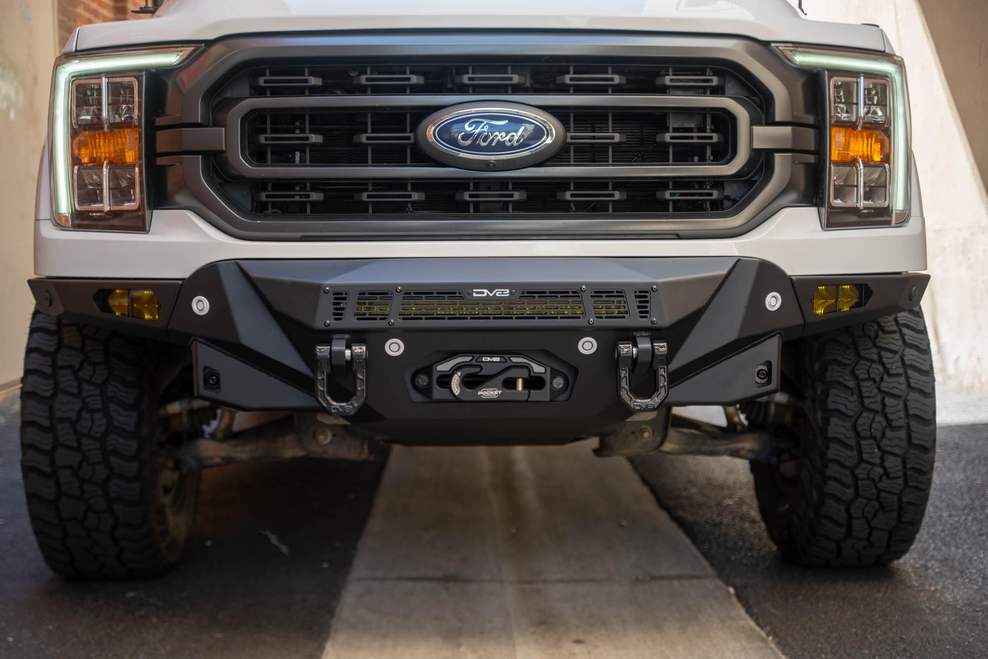 Offroad DV8 Spec Series Front Bumper for 2021-2023 Ford F-150 | Improves Ground Clearance | Heavy-Duty Winch Mount | 20" Dual or Single Row Light Bar Mount | Pair of 3" Pod Light Mounts | Steel