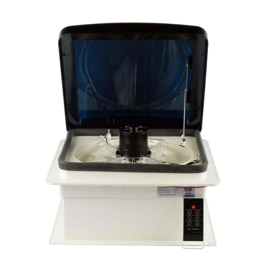 Zephyr HENG'S INDUSTRIES RV 14" Roof Vent Fan | Smoke Lid | Remote Powered | White Screen Frame, Collar, & 6" Square Garnish | SV4113-G4/74113V-G4