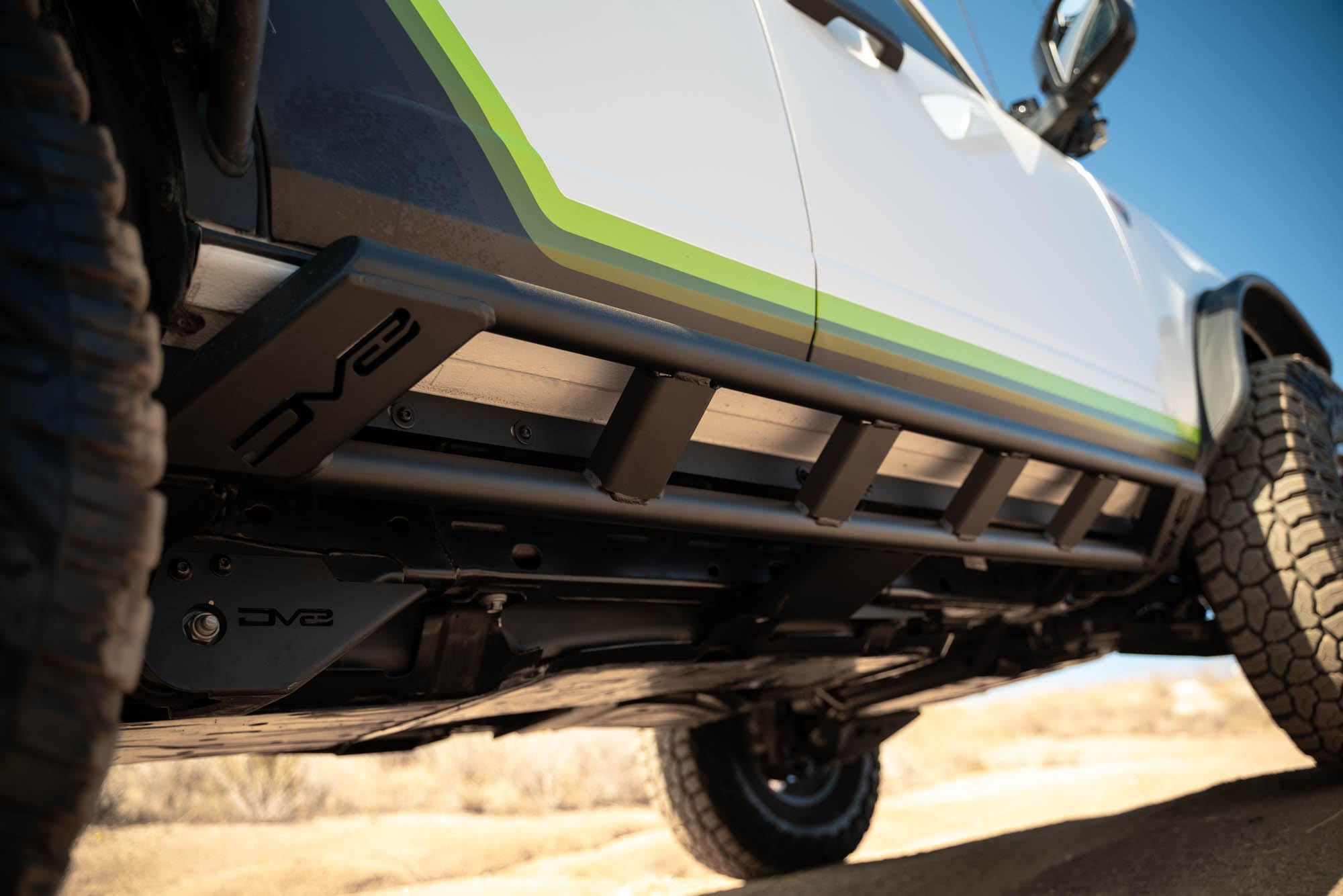 DV8 Offroad 4-Door FS-15 Rock Sliders V2 for 2021-2025 Ford Bronco | Protects Side Body Panels | Large Center Supports for Stability | Steel Construction | Black Powder Coat Finish | Sold as a Pair