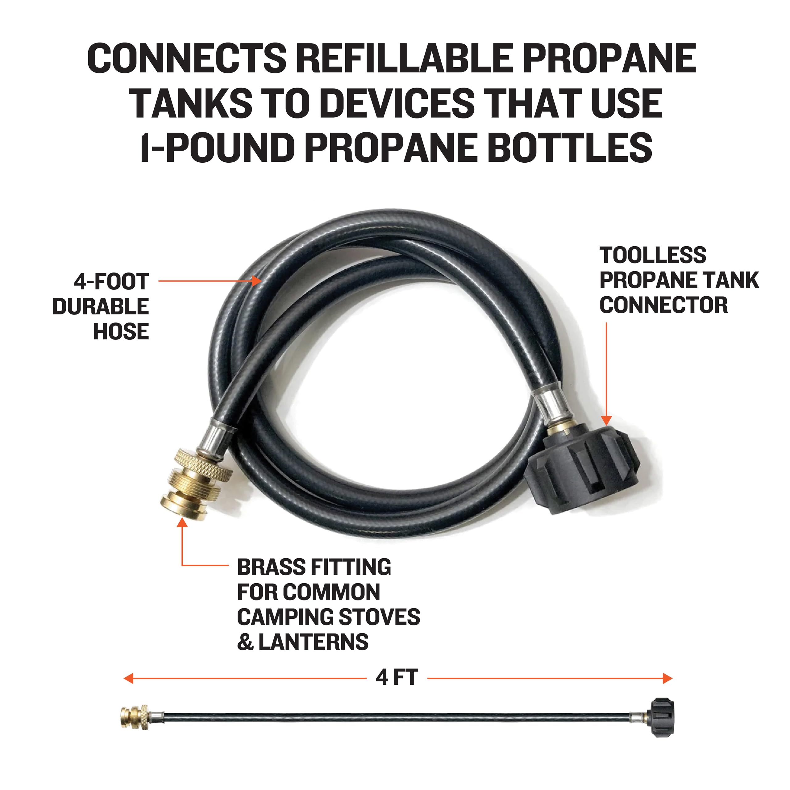Adapter Hose Ignik for Refillable Propane Tanks, 4-Foot