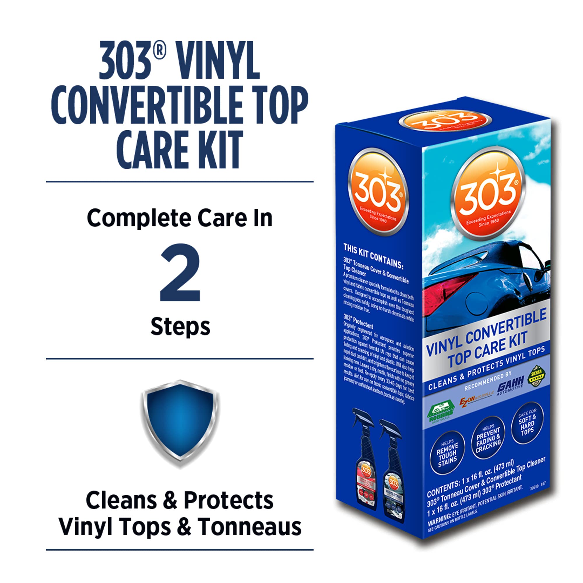 303 Products Convertible Vinyl Top Cleaning and Care Kit 30510 - Cleans And Protects Vinyl Tops - Includes Tonneau Cover And Convertible Top Cleaner 16 fl. oz. + Automotive Protectant 16 fl. oz.,,Blue
