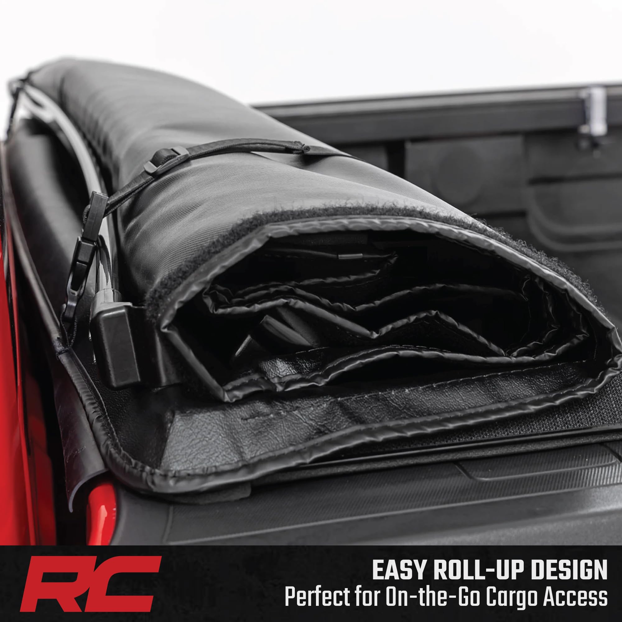 Soft Roll-Up Bed Cover Rough Country for Chevy Silverado & GMC Sierra 1500/2500HD/3500HD (2014–2019 & Classic) - Fits 6'7 Bed, Low-Profile Vinyl Tonneau Cover