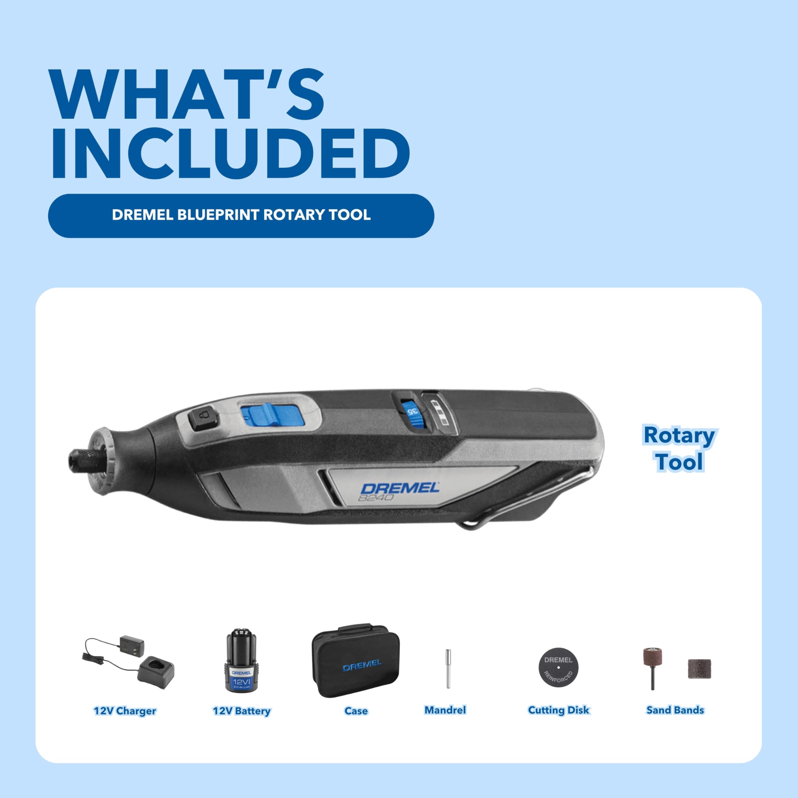 12V Cordless Rotary Tool Kit Dremel 8240-5 with Variable Speed and Comfort Grip - Includes 2AH Battery Pack, Charger, 5 Accessories, Wrench, and Tool Fabric Carry Bag