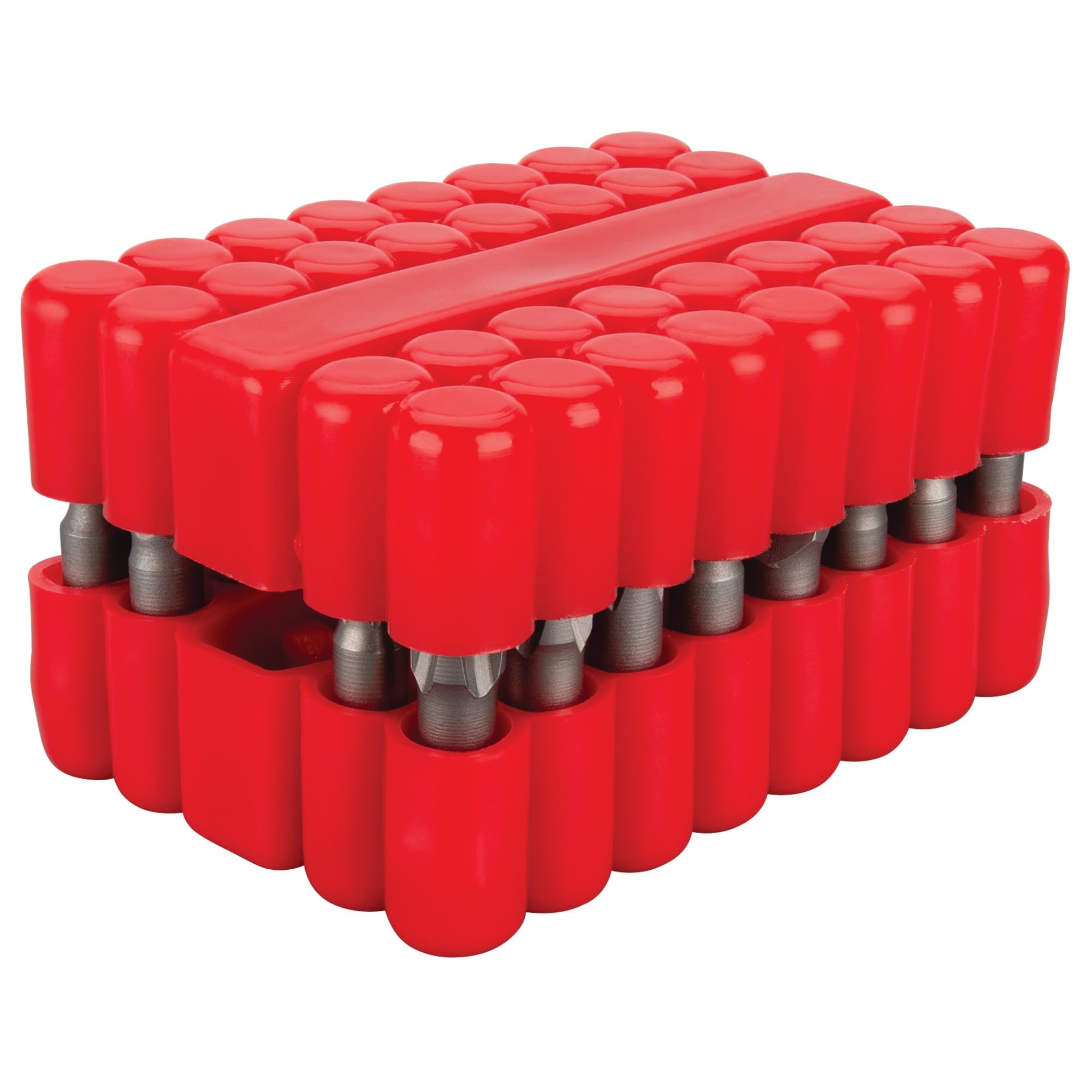 W8661 Performance Tool 33-Piece Impact Torsion Bit Set, S2 Steel, 1-Inch Phillips, Slotted, Star, Square, Metrix Hex, SAE Hex Bits, 2-1/2 Inch Magnetic Bit Holder, 2-Sided Rubber Case, Red