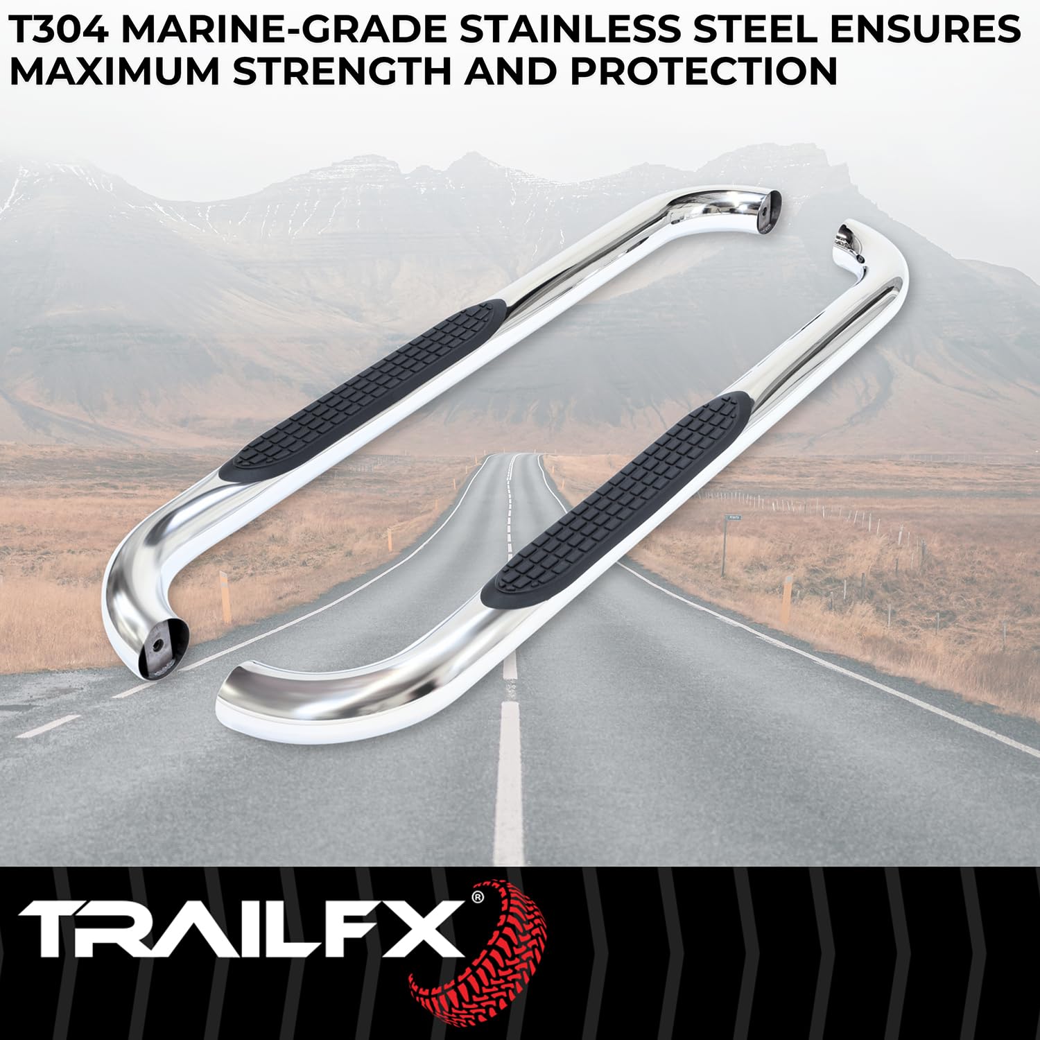 TrailFX Side Steps Nerf Bar Fits Ram 1500 Standard Cab 2011-2018 Polished Stainless Steel 3-Inch Round Bent 60 Degree Running Board Pair Frame Body and Rocker Panel Mount TrailFX A0046S