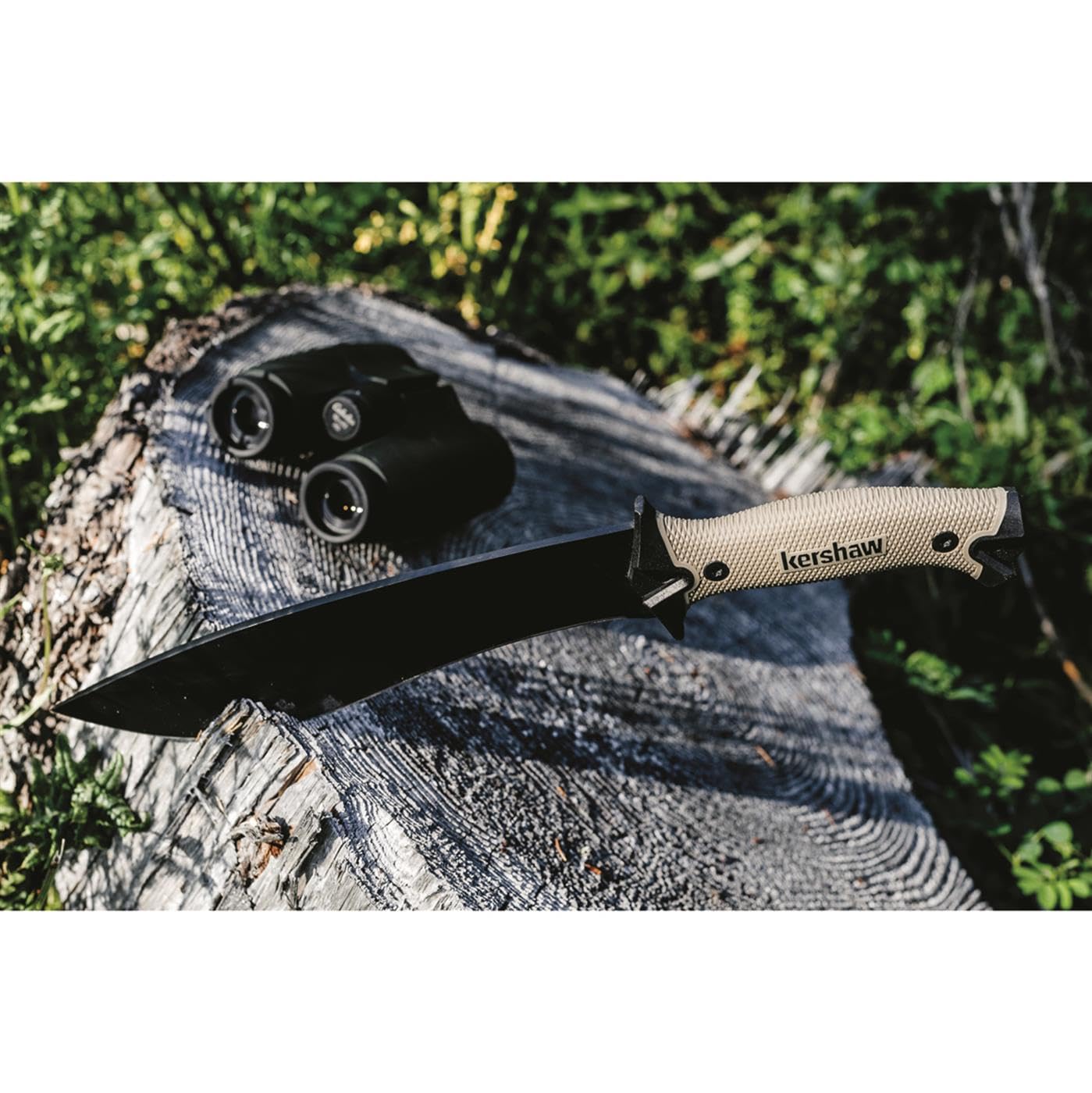 Kershaw 10 Camp Machete, Tan, 10 Inch Fixed Recurve Blade, 65Mn Carbon Tool Steel, Full-Tang Blade, Includes Sheath and Straps, Machete for Yard Work, Camping, Outdoors, Bushcraft and More