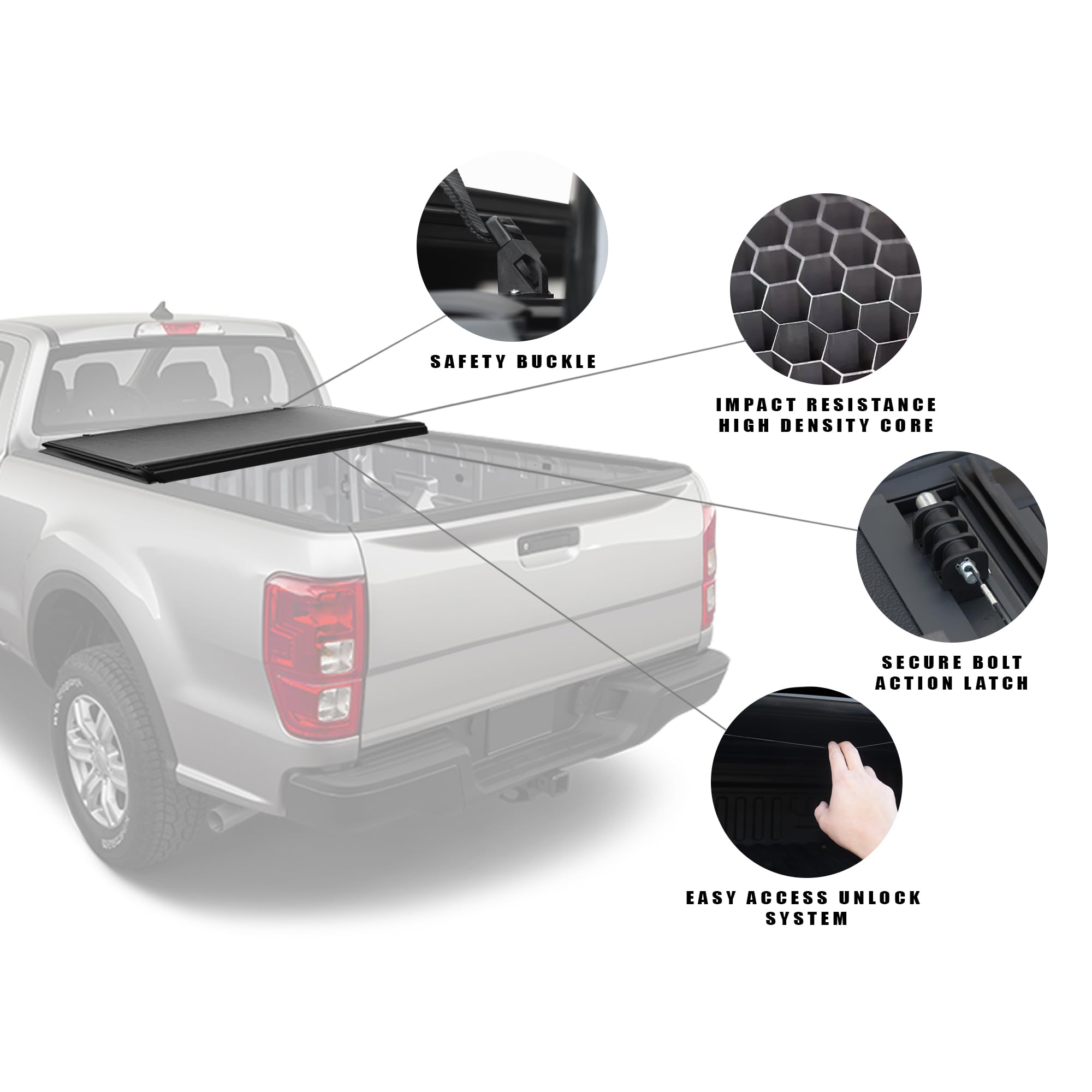 CoveRex TFX Series Armordillo USA Low Profile Hard Tri-Fold Truck Bed Tonneau Cover Fits 2019-2023 Ford Ranger 6 Ft (72") Bed
