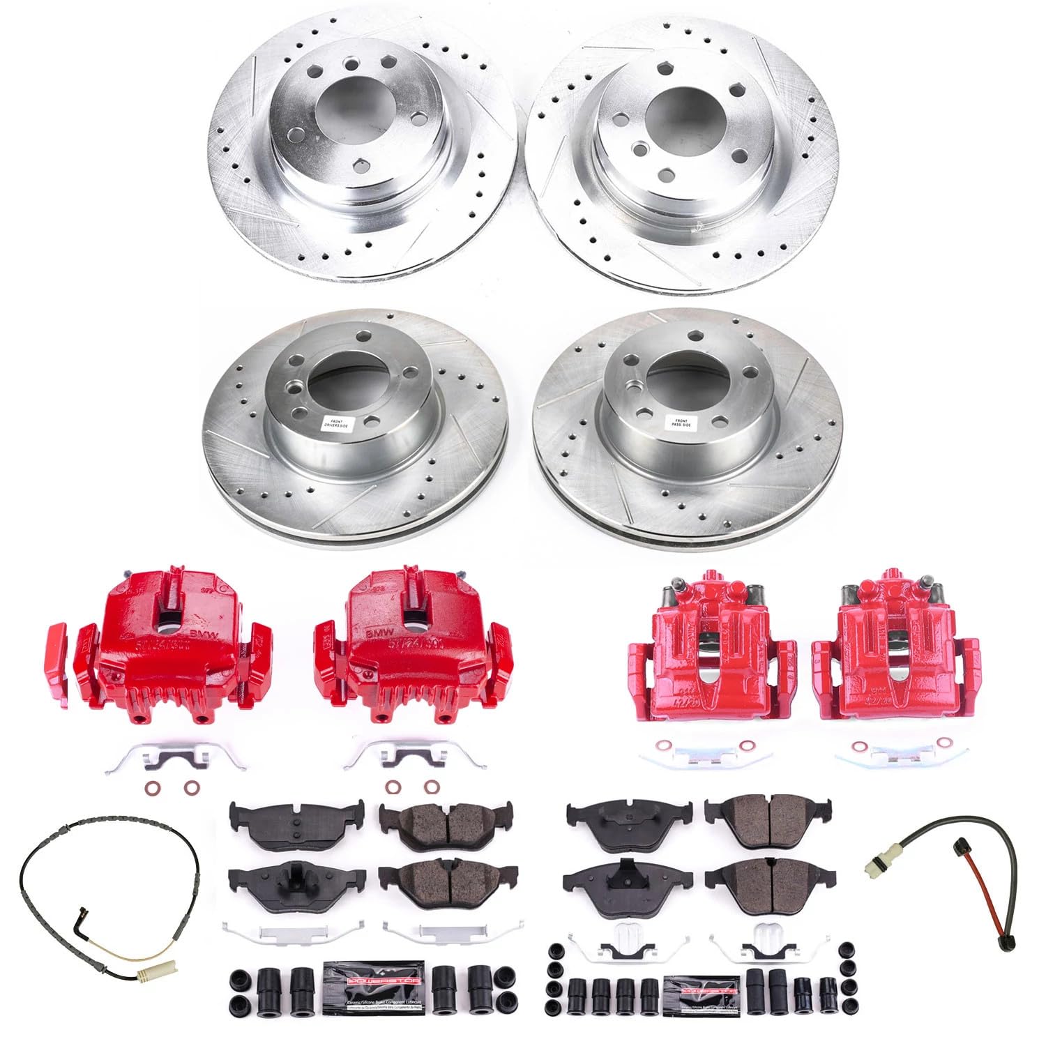Power Stop Z23 KC4103 Evolution Front and Rear Caliper Kit-Drilled/Slotted Rotors, Carbon Ceramic Brake Pads & Calipers For BMW 328i 2007, BMW 328xi 2007 [Model Specific]