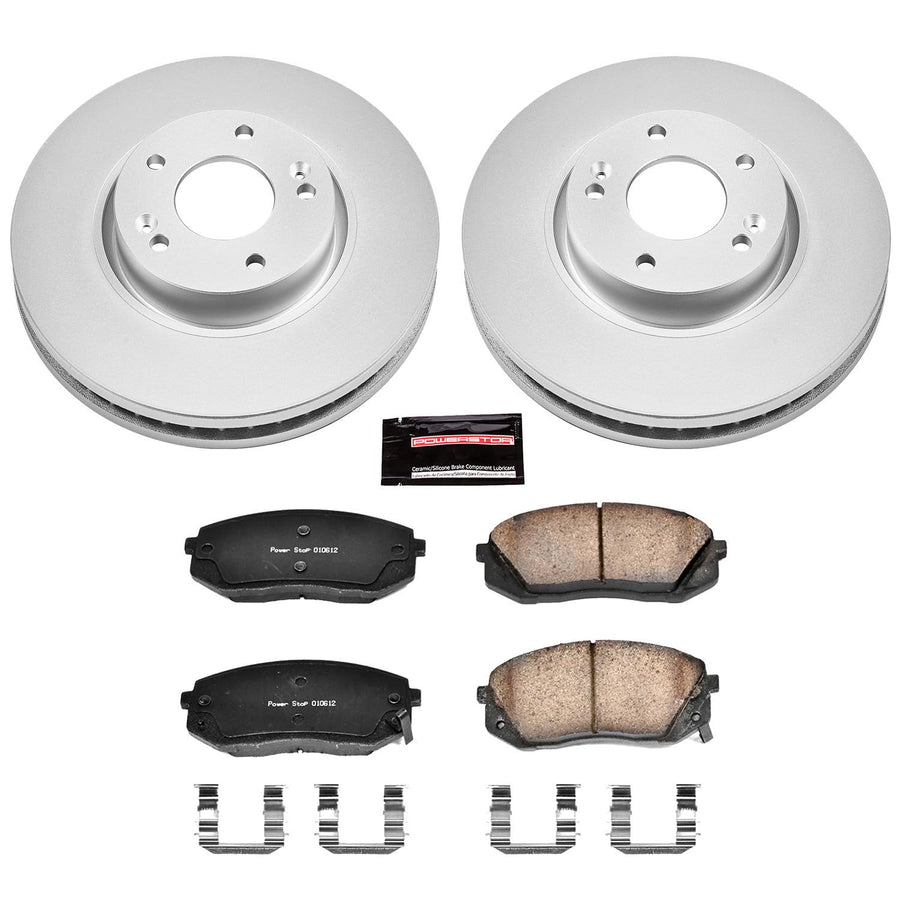 Power Stop Coated CRK6087 Brake Rotor & Ceramic Brake Pads- front For Hyundai Tucson 2010-2015, Kia Sportage 2011-2016 [Model Specific]
