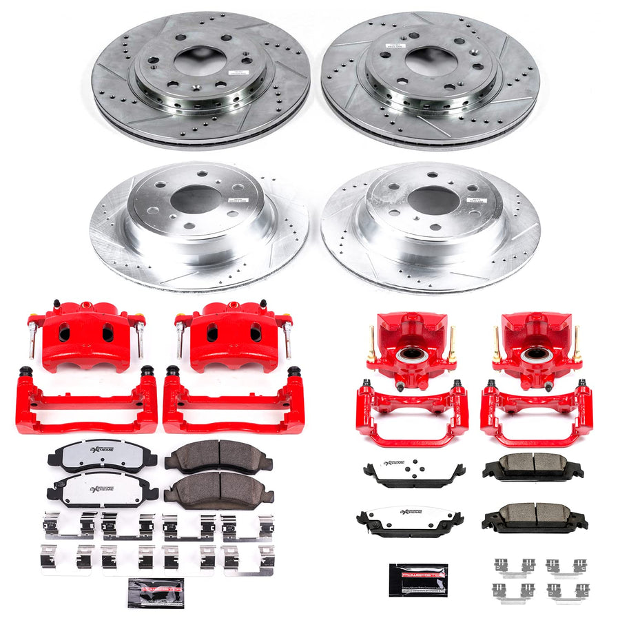 Power Stop Z36 KC7225-36 Brake Pad and Rotor Kit Front and Rear with Red Powder Coated Calipers For Chevrolet Tahoe 2015-2020 [Model Specific]