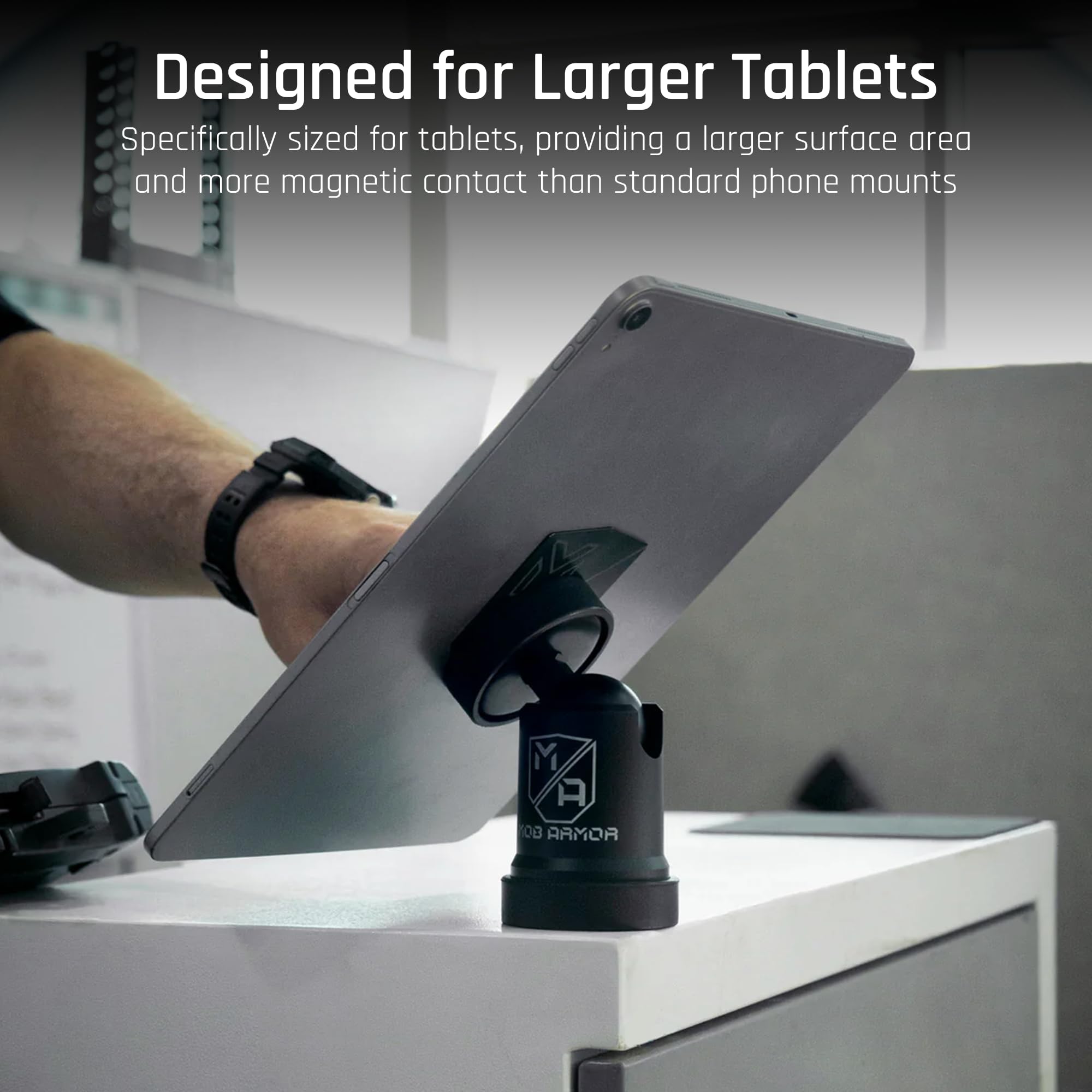 Mob Armor Maxx Tabnetic - Universal Magnetic Tablet Mount for Trucks, Cars, RVs, Heavy Equipment, Adhesive Mounting, Tablet Compatible, Magnetic Phone Mount, Console Accessories
