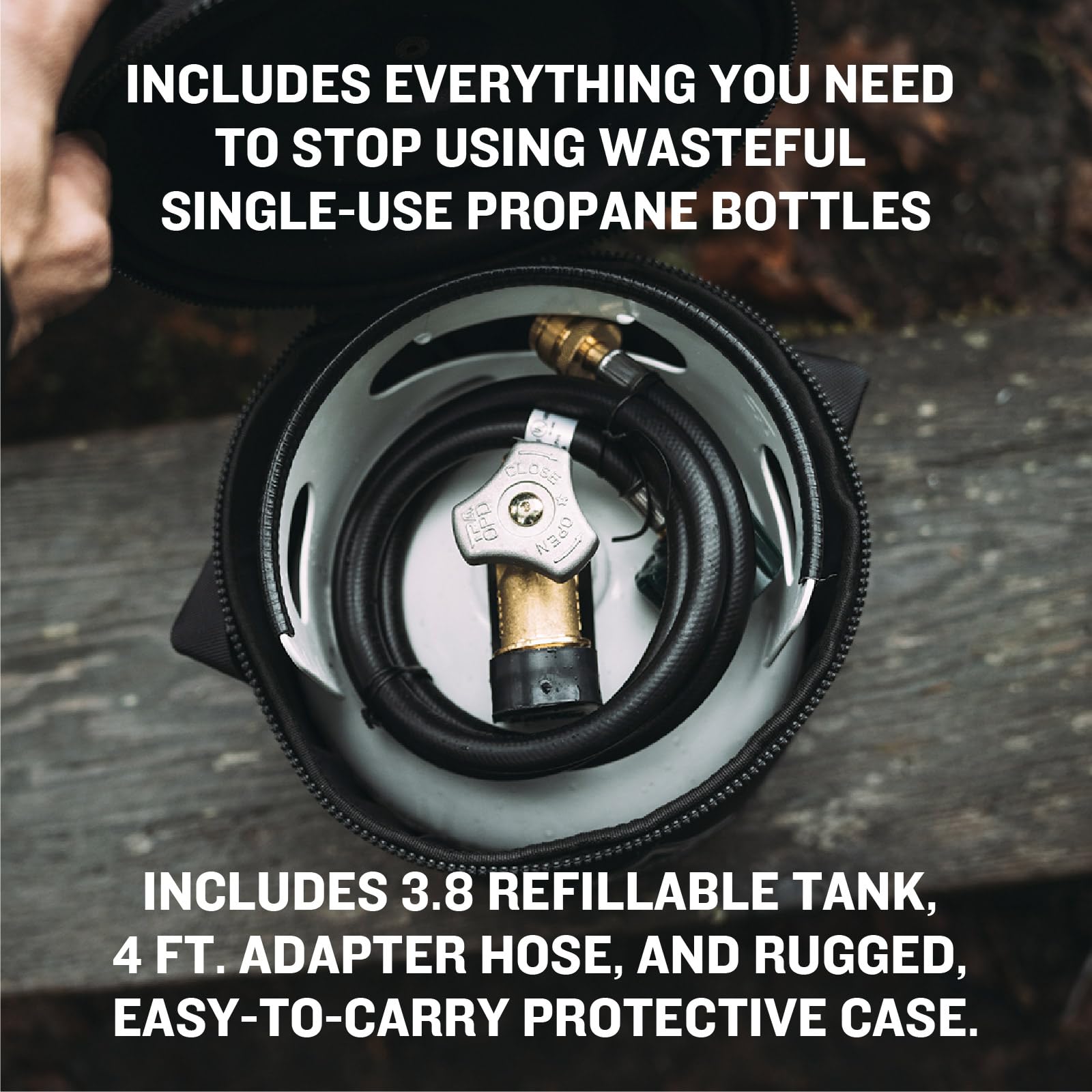 Ignik Deluxe Refillable Gas Growler 3.8-Pound Propane Tank with Carry Case and Adapter Hose, Black Case/White Tank