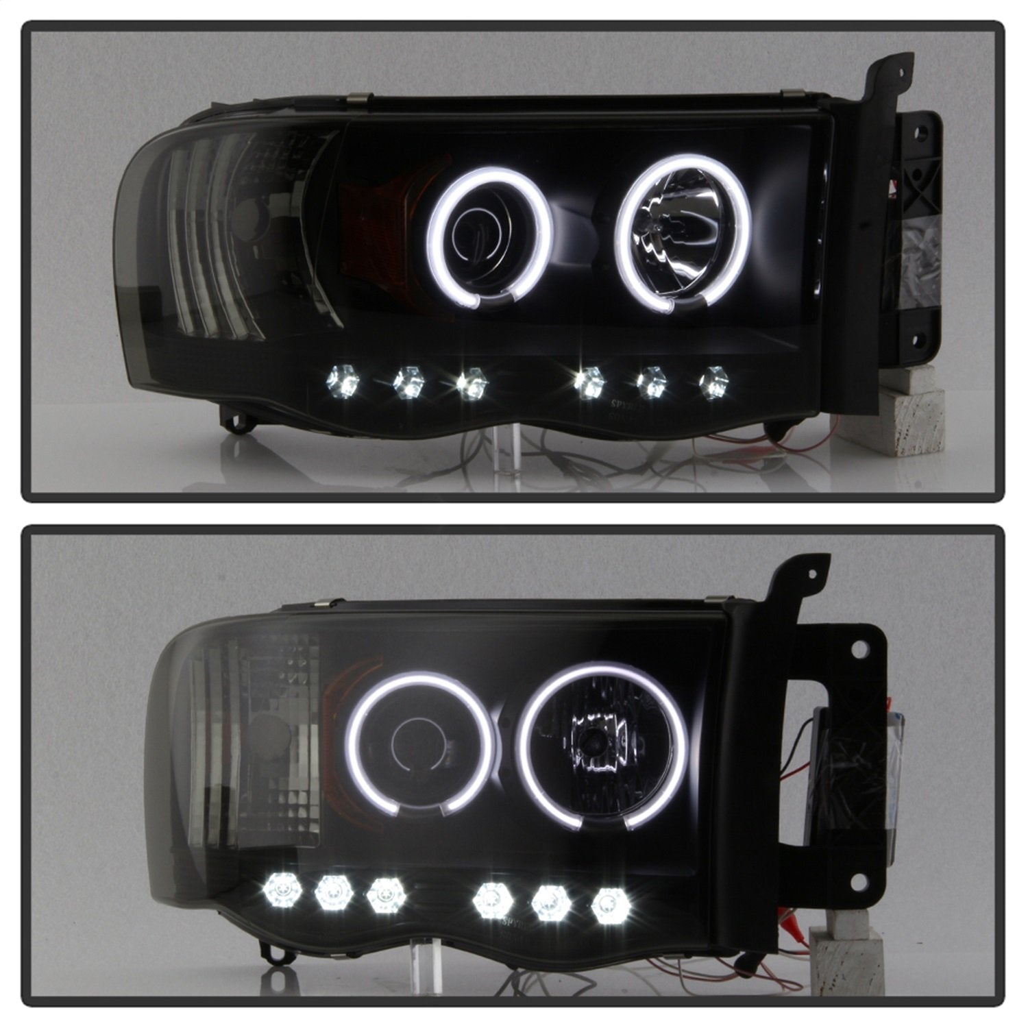 Dodge Ram 1500 02-05 / Ram 2500/3500 03-05 Spyder 5078797 Projector Headlights - CCFL Halo - LED (Replaceable LEDs) - Black Smoke - High H1 (Included) - Low H1 (Included)