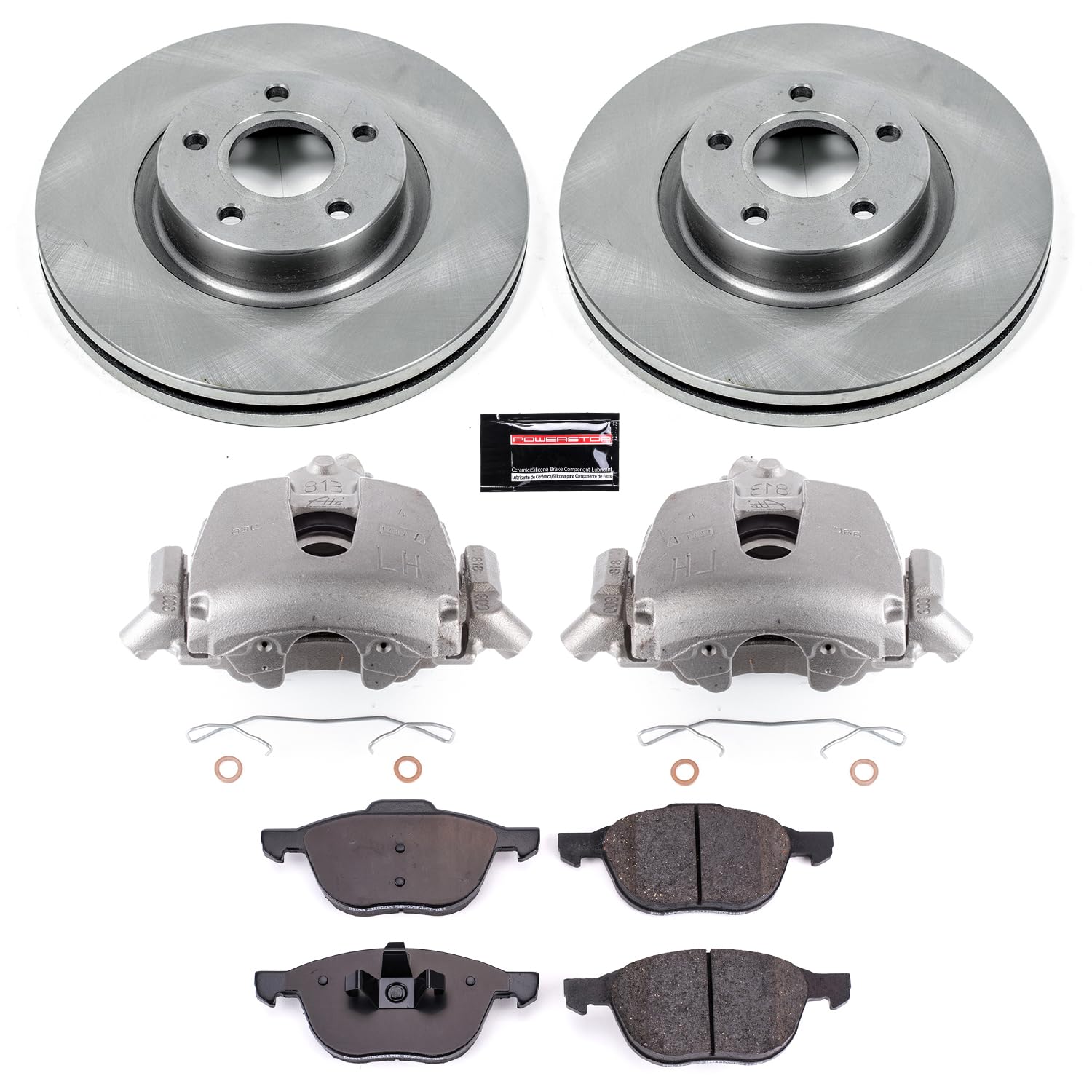 Power Stop KCOE4575B Brake Kit Front Brake Rotors, Ceramic Brake Pads & Brake Calipers For Volvo C70 2006-2013, Volvo S40 2004-2011, V50 2005-2011 [Model Specific]