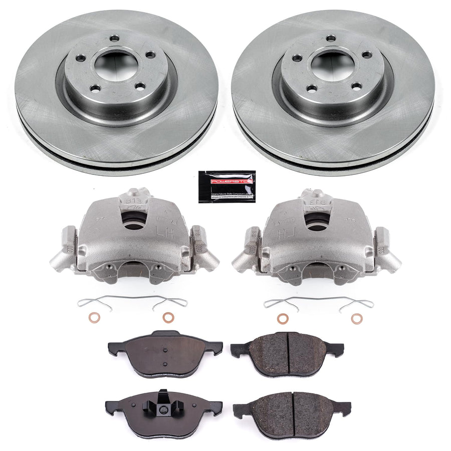 Power Stop KCOE4575B Brake Kit Front Brake Rotors, Ceramic Brake Pads & Brake Calipers For Volvo C70 2006-2013, Volvo S40 2004-2011, V50 2005-2011 [Model Specific]