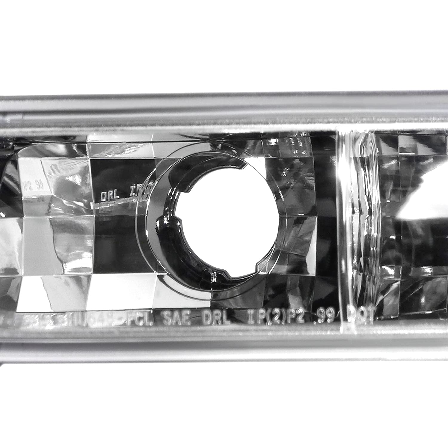 Chrome LED Halo Projector Headlights + Bumper Lights SPEC-D TUNING Compatible with 1999-2006 GMC Sierra 1500/2500/3500, Left + Right Pair Headlamps Assembly