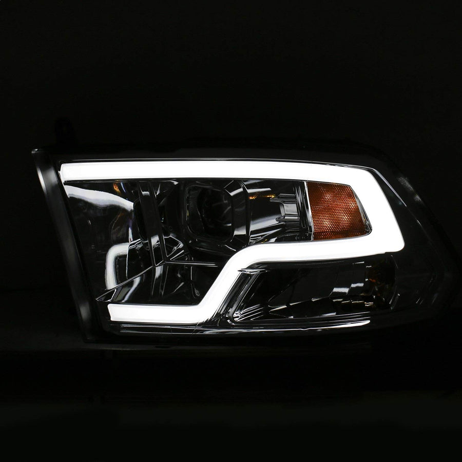 DODGE RAM 09-18 Anzo USA PROJECTOR PLANK STYLE HEADLIGHT w/HALO CHROME CLEAR AMBER