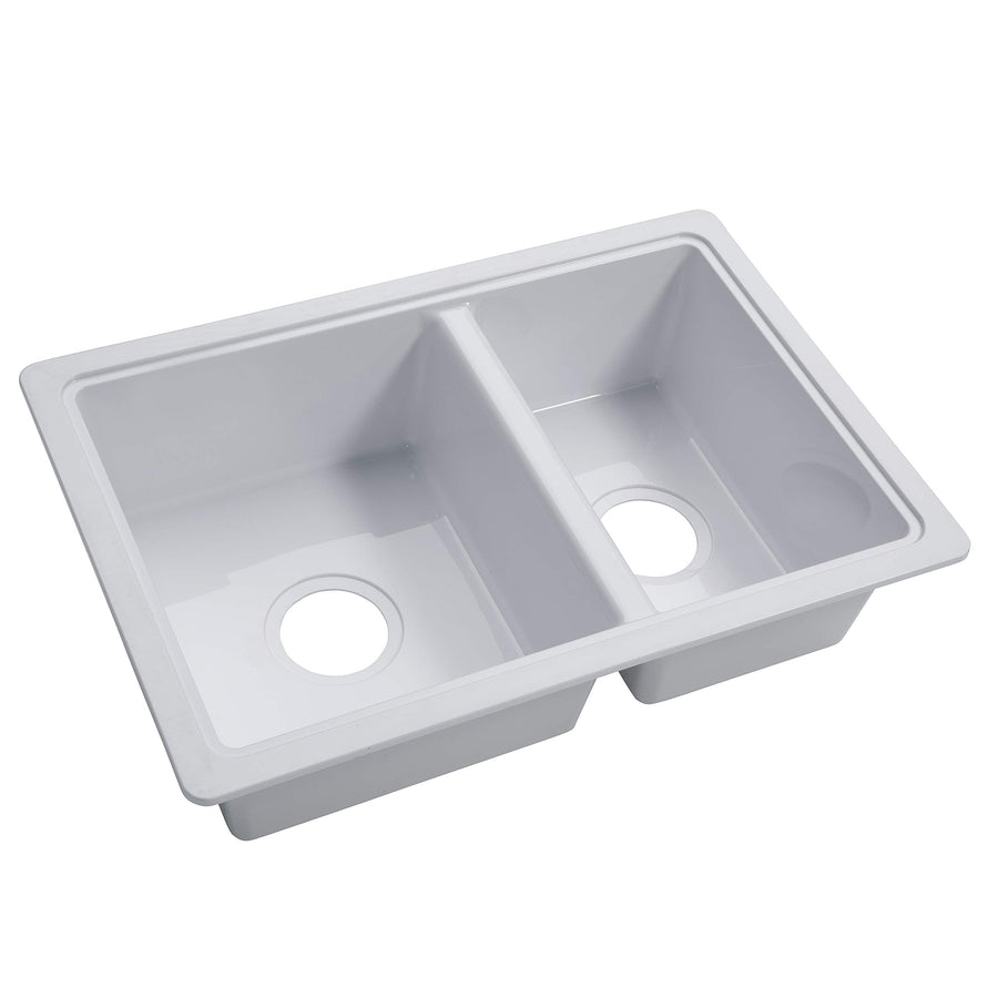 Lippert Double Kitchen Galley Sink RV - 25" x 17" x 6.6" - White — Durable, Space-Saving Sink for RVs and Manufactured Homes - Scratch-Resistant ABS Acrylic - Lightweight and Easy to Install — 809030