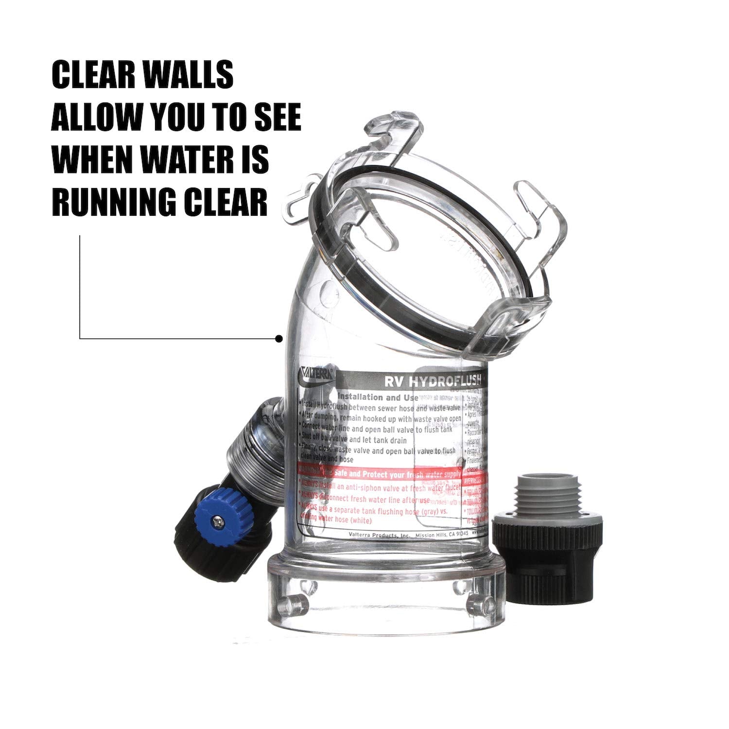 Hydroflush Valterra 45 Degree Attachment with Removable Anti-Siphon Valve for RV, Camper, Trailer -F02-4100