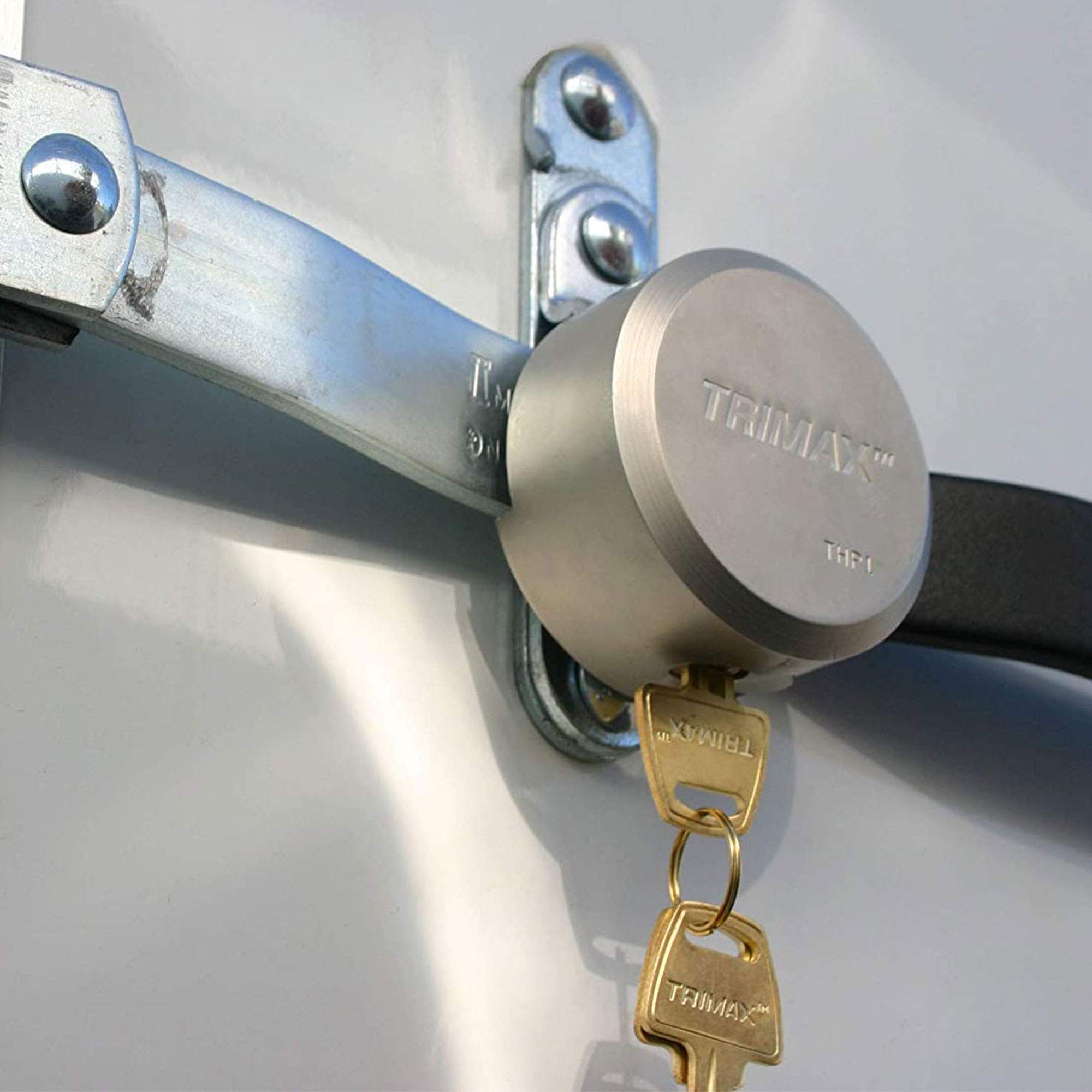 TRIMAX Internal Shackle Hockey Puck Trailer Door Locks Keyed Alike with Enlarged Lock Opening and 3/8-inch Shackle Diameter (2 Pack)