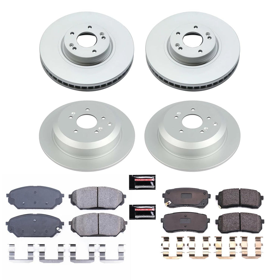 Power Stop Z17 Coated Rotor Kit-Front and Rear Coated Brake Rotors, Ceramic Brake Pads For Hyundai Veracruz 2007-2012 [Model Specific]