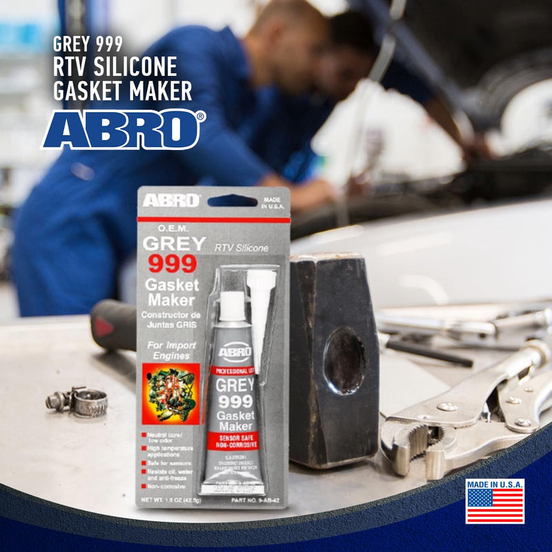 RTV Silicone Sealant and Gasket Maker ABRO - 650 Degrees F, OEM Specified, Sensor Safe, Non-Corrosive, High Temp Silicone Sealant/Head Gasket Sealant Neutral Cure, Low Odor, 3 oz. Tube - Grey