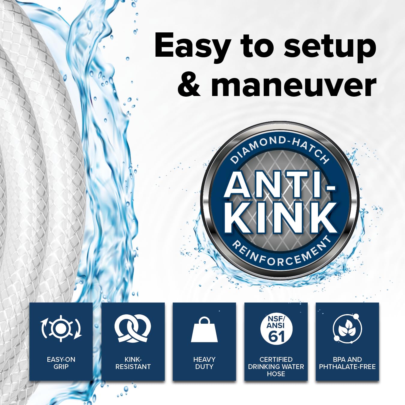 Camco 50-Ft TastePURE Water Hose - RV Drinking Water Hose Contains No Lead, No BPA & No Phthalate - Features Reinforced Design & Crafted of PVC - 1/2” Inside Diameter, Made in the USA (22753)