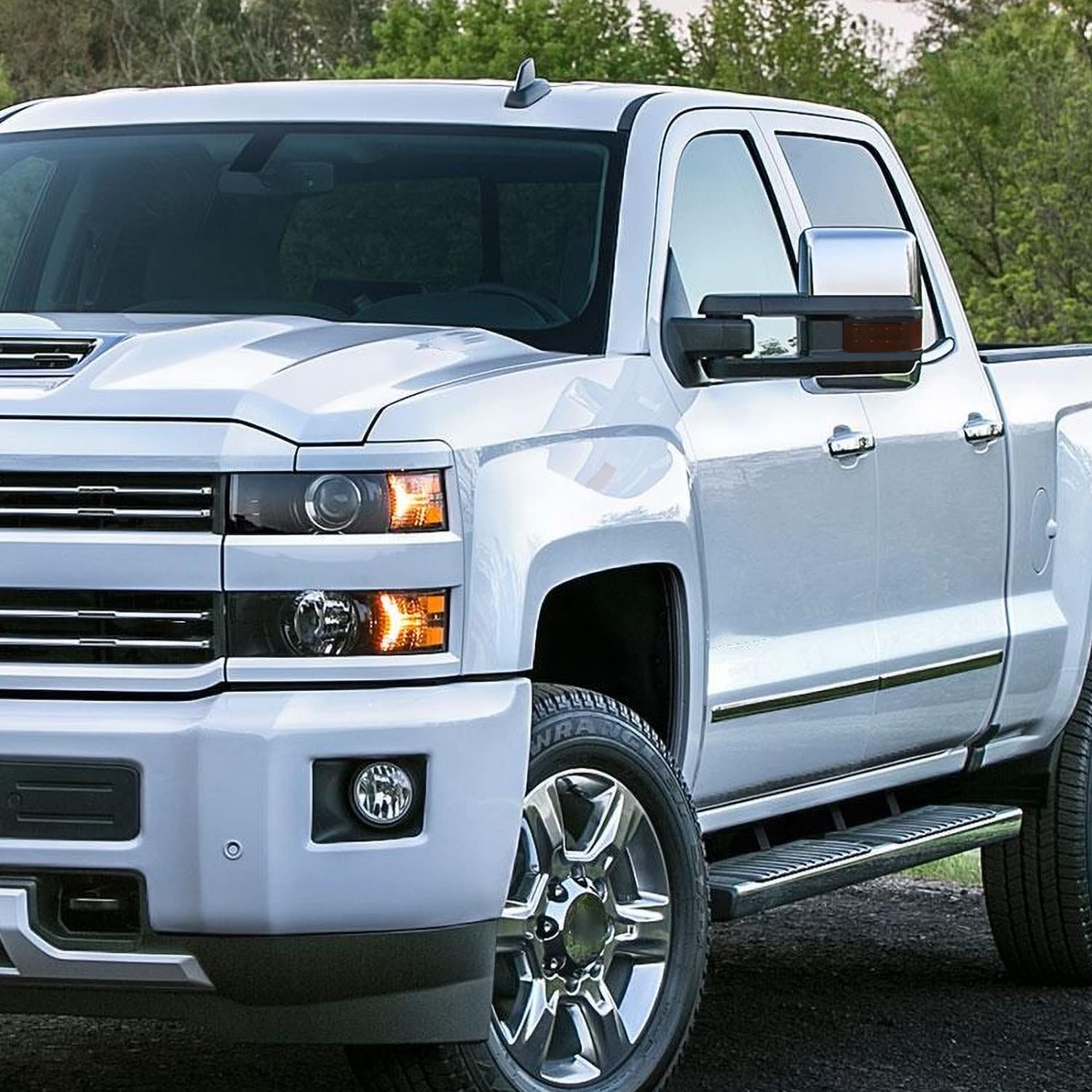 Spec-D Tuning Power Chrome Heated LED Signal w/Temp Sensor Towing Mirrors Compatible with 2014-2018 Chevy Silverado GMC Sierra Left + Right Pair