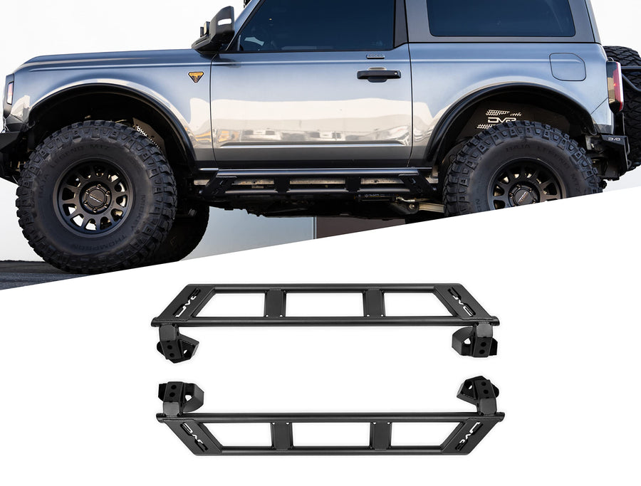 FS-15 Series DV8 Offroad 2-Door Rock Sliders 2021-2025 Ford Bronco | True Frame Mounted Rock Slider | Durable Tube Style Design | Full Coverage from Wheel Well to Wheel Well
