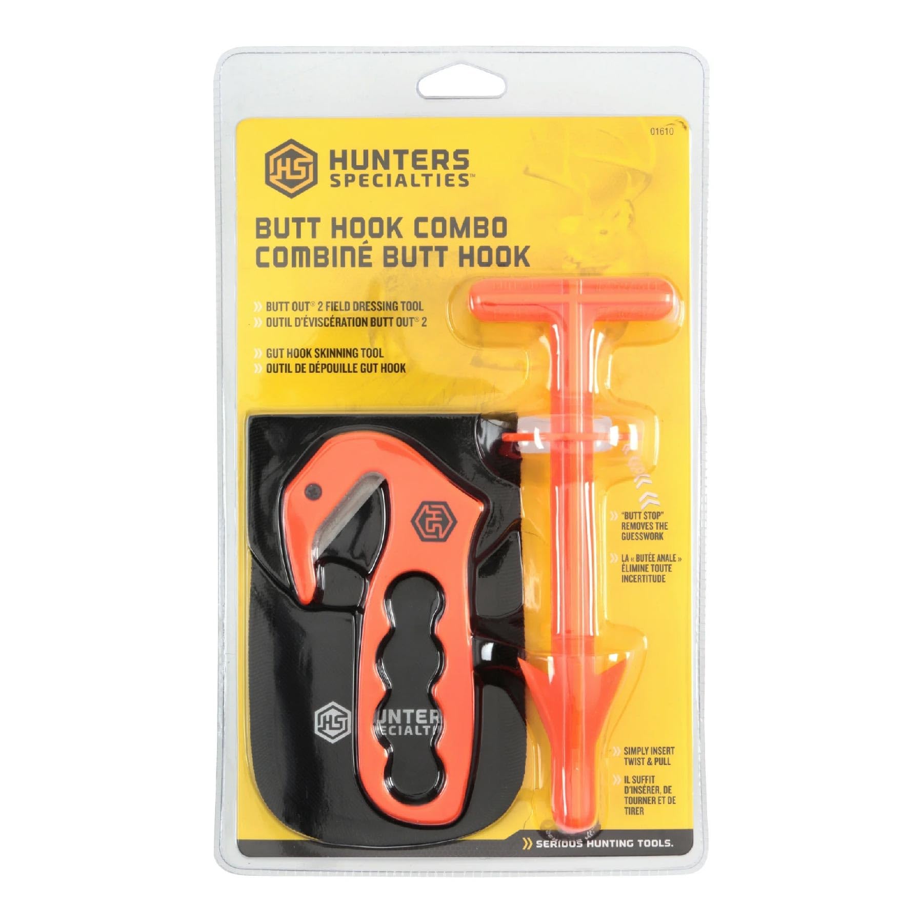 Butt Hook Combo Hunters Specialties Field Dressing Accessories - 5.7-inch Blaze-Orange Gut Hook & Butt Out 2 in Black Pouch