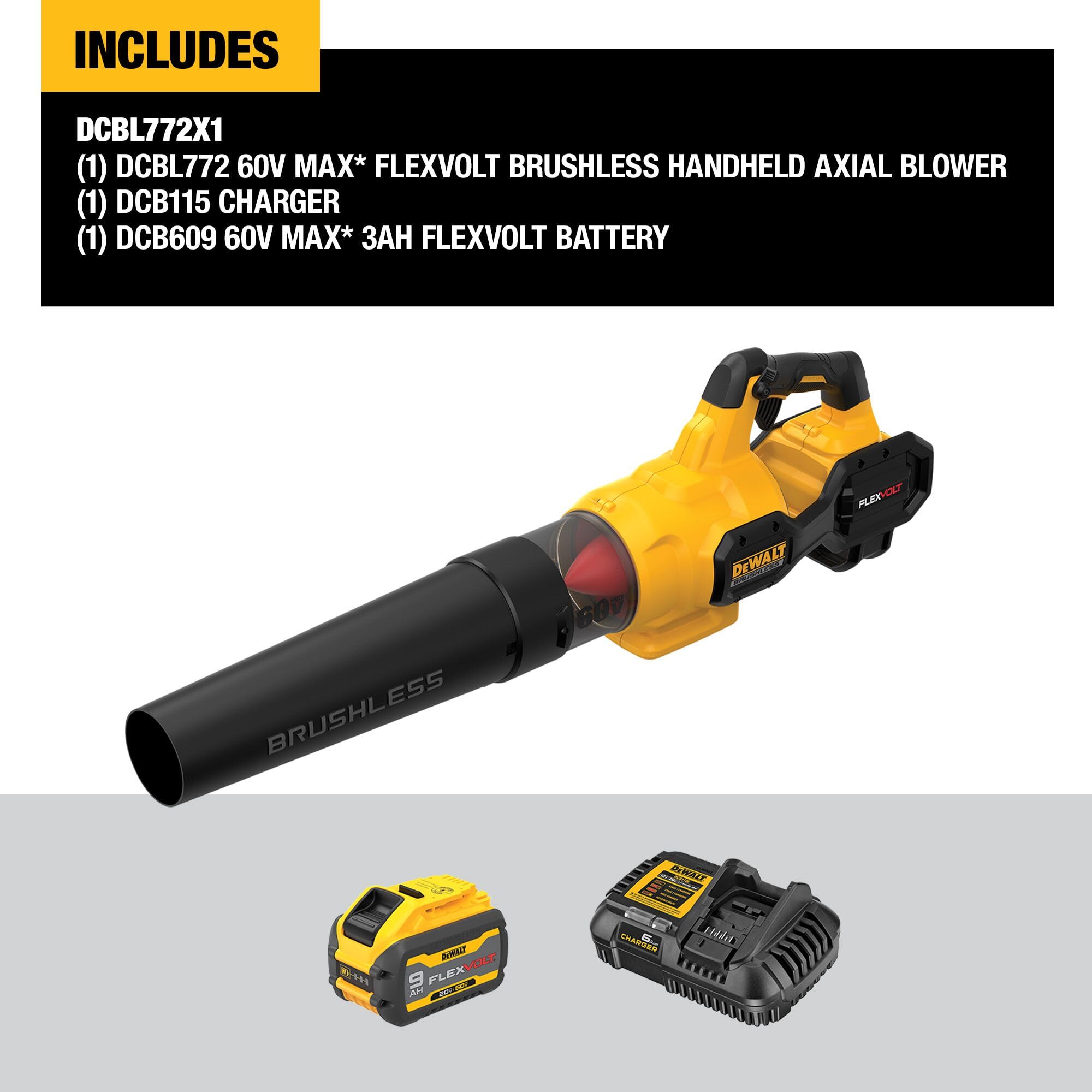 FLEXVOLT DEWALT 60V MAX* Blower, 125 MPH, 600 CFM (DCBL772X1)