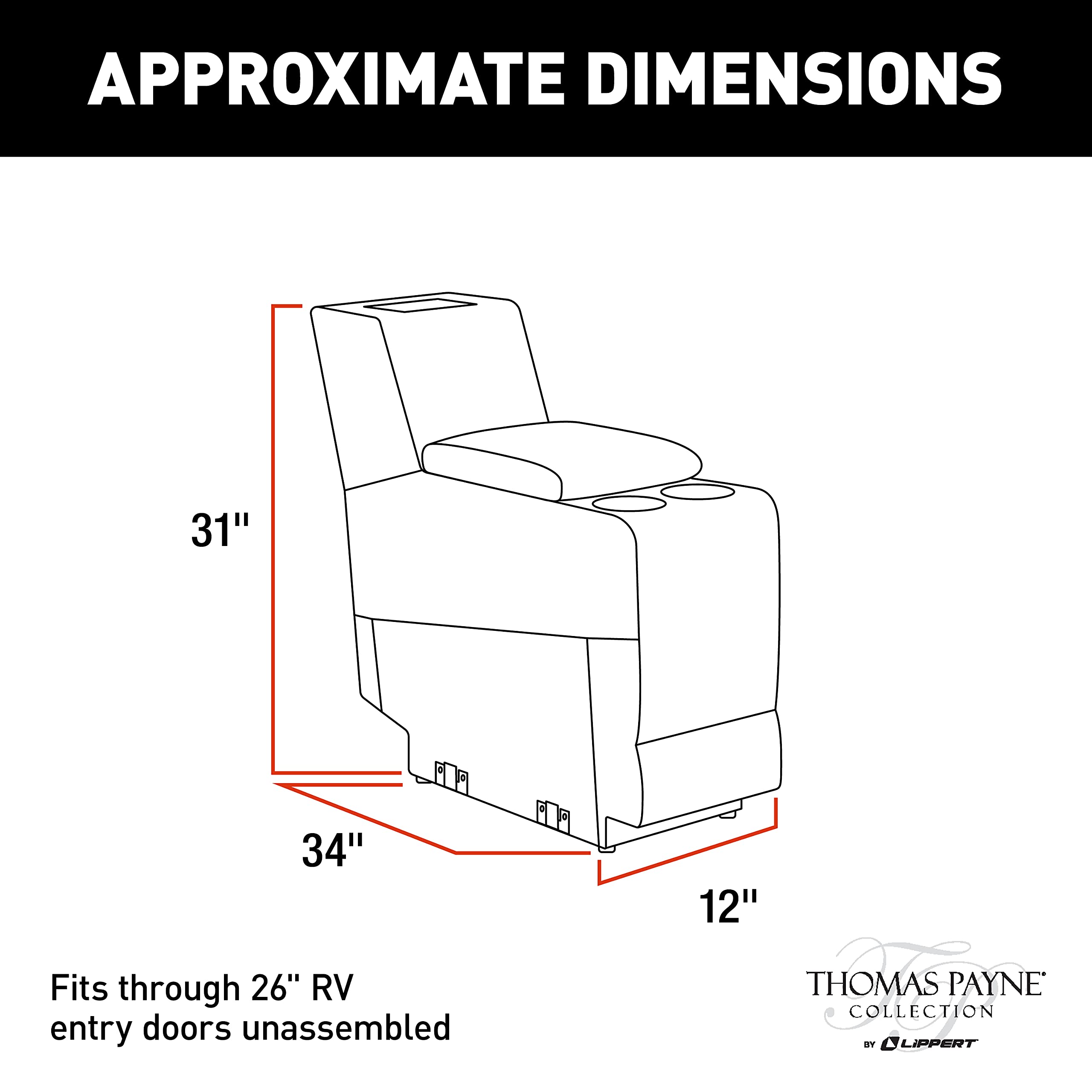 Thomas Payne RV Theater Seating Seismic Series Center Console - Millbrae, Easy-to-Clean PolyHyde Vinyl Fabric, Integrated Storage Compartment, LED Lighting, Dual Lighted Cup Holders - 2020129322