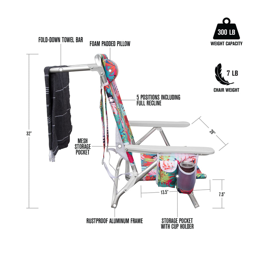 Backpack Hurley Beach Chair, One Size, Aluminum, Tropical