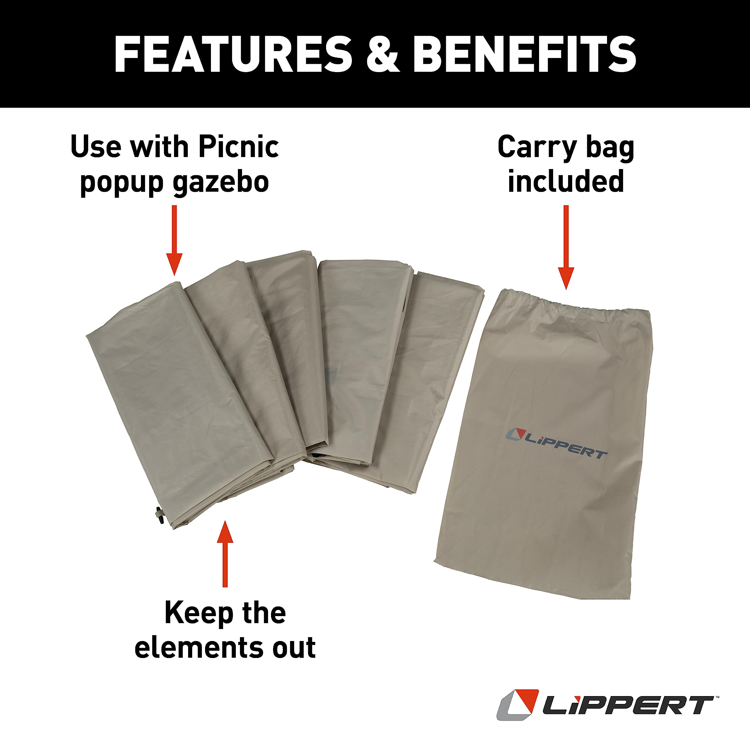 Lippert Wind Panels for Picnic & Camping Popup Gazebo Tent, Side Walls for Privacy, Sand Color Water-Resistant 5-Pack, Convenient Carrying Bag - 2022114837