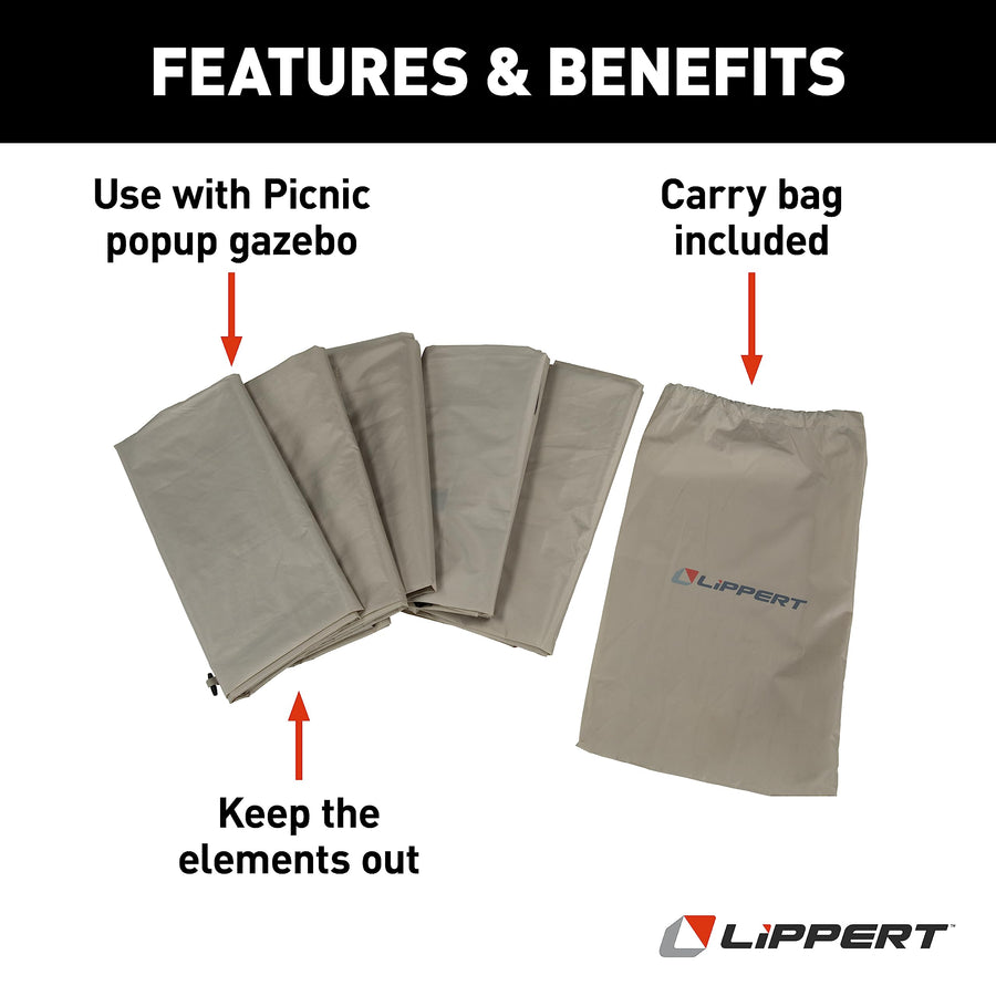 Lippert Wind Panels for Picnic & Camping Popup Gazebo Tent, Side Walls for Privacy, Sand Color Water-Resistant 5-Pack, Convenient Carrying Bag - 2022114837